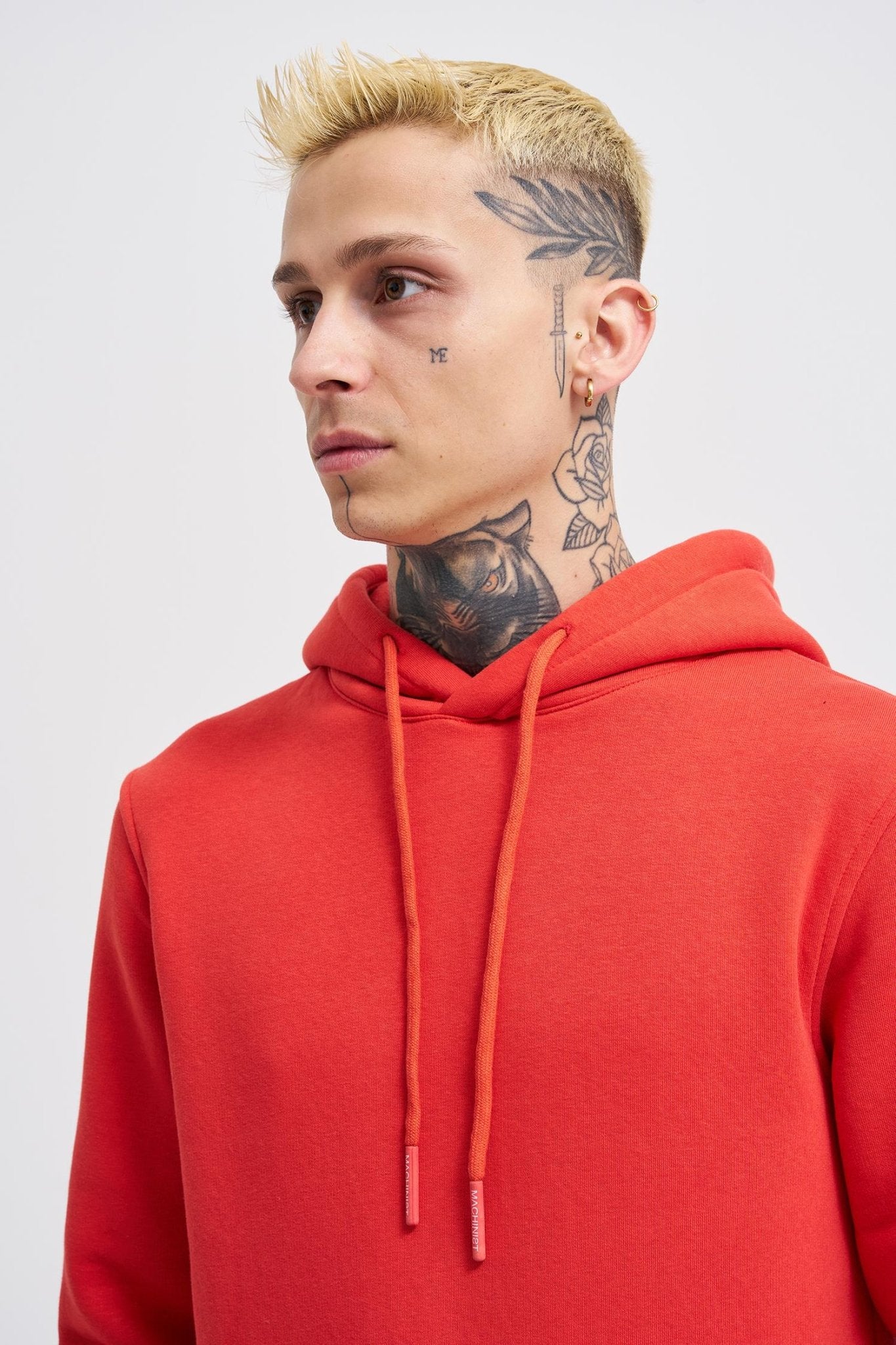 Erkek Regular Basic Kapüşonlu Sweatshirt Açık Kırmızı