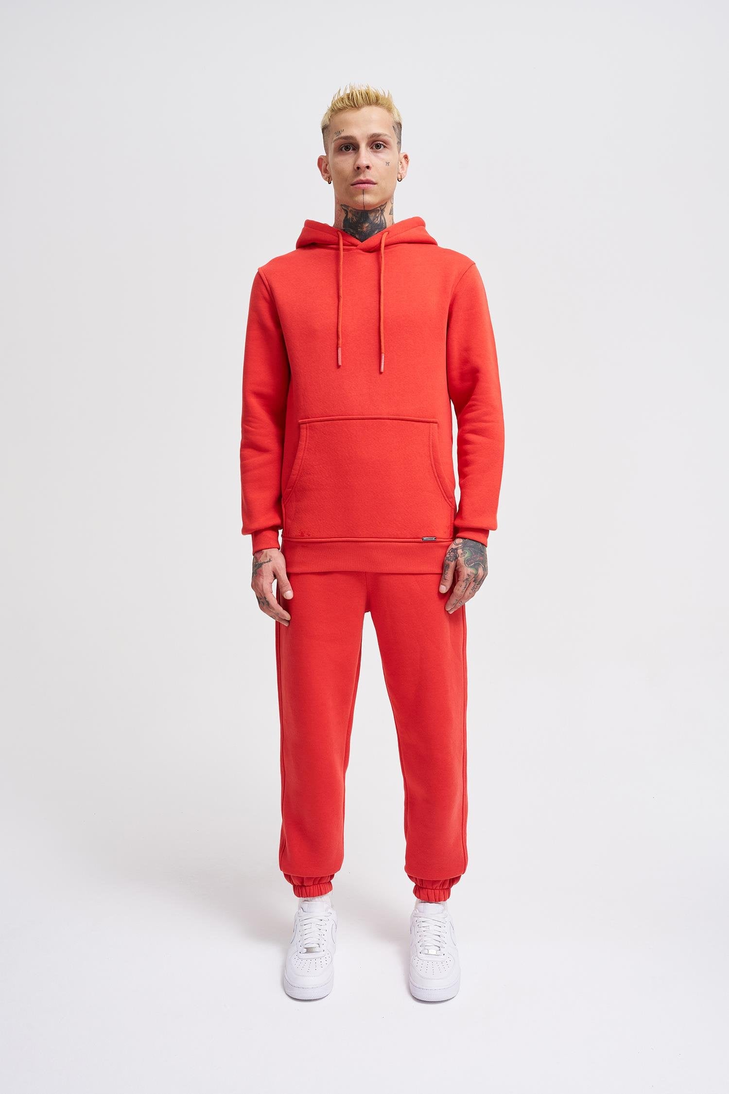 Erkek Regular Basic Kapüşonlu Sweatshirt Açık Kırmızı