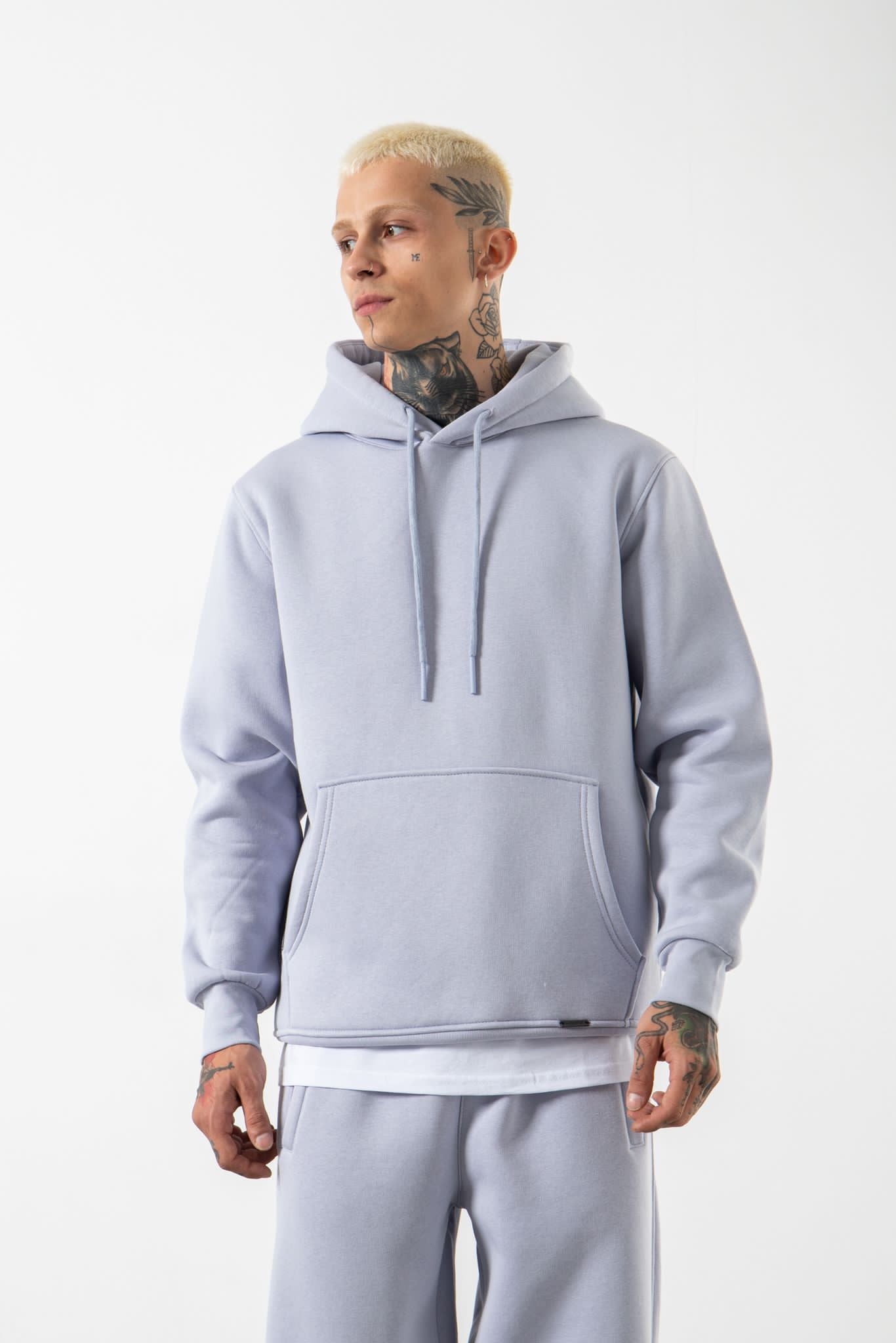Erkek Regular Basic Kapüşonlu Sweatshirt Açık Lila