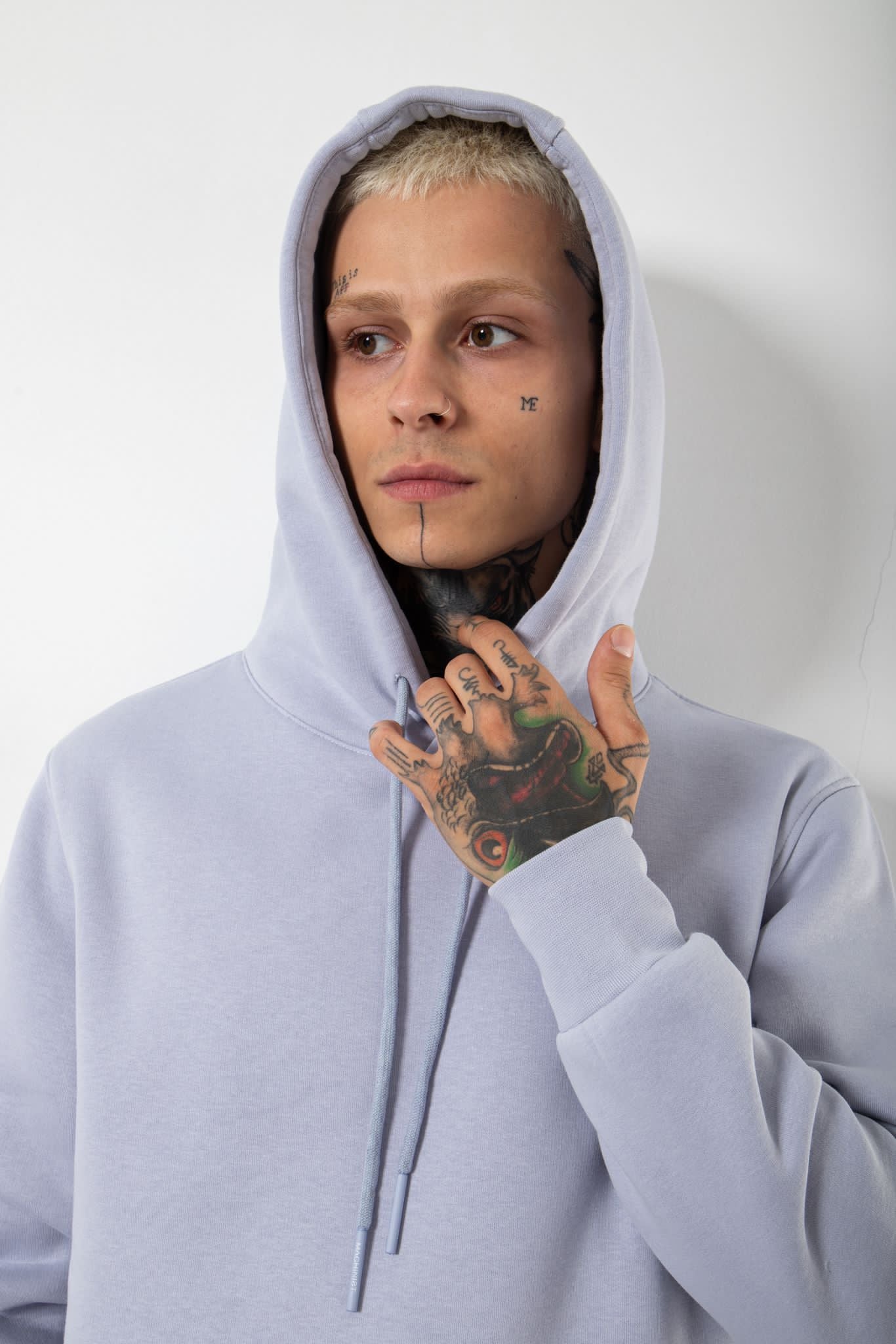 Erkek Regular Basic Kapüşonlu Sweatshirt Açık Lila
