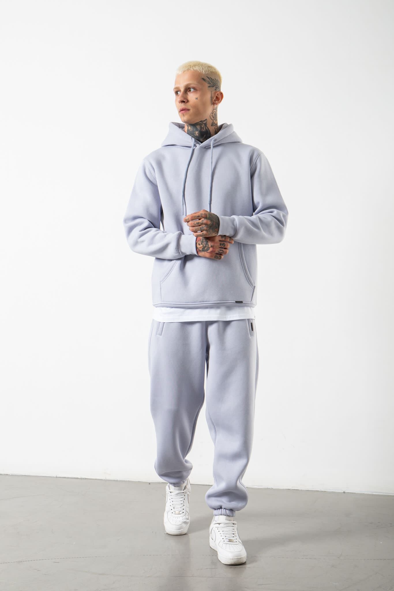 Erkek Regular Basic Kapüşonlu Sweatshirt Açık Lila