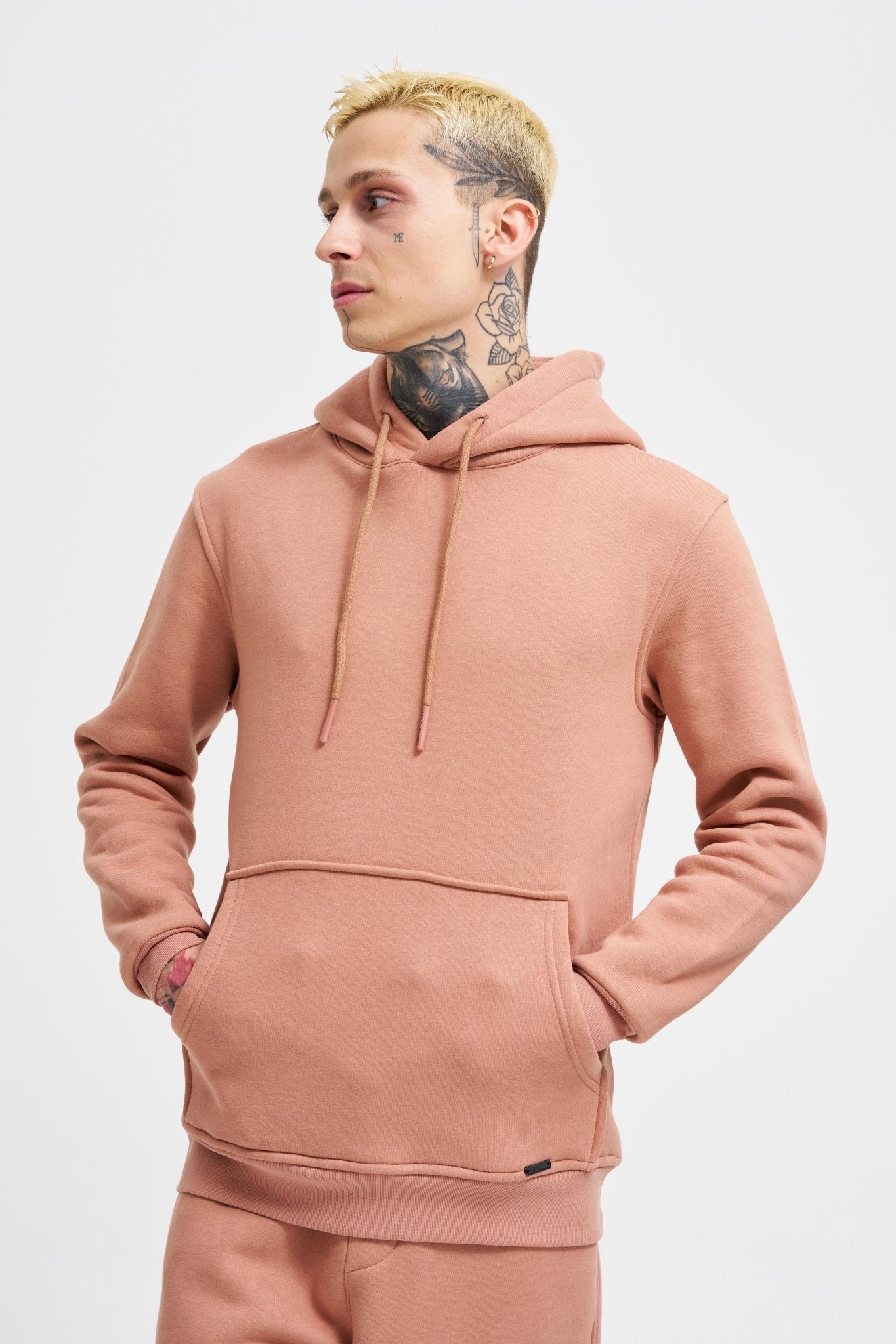 Erkek Regular Basic Kapüşonlu Sweatshirt Bakır