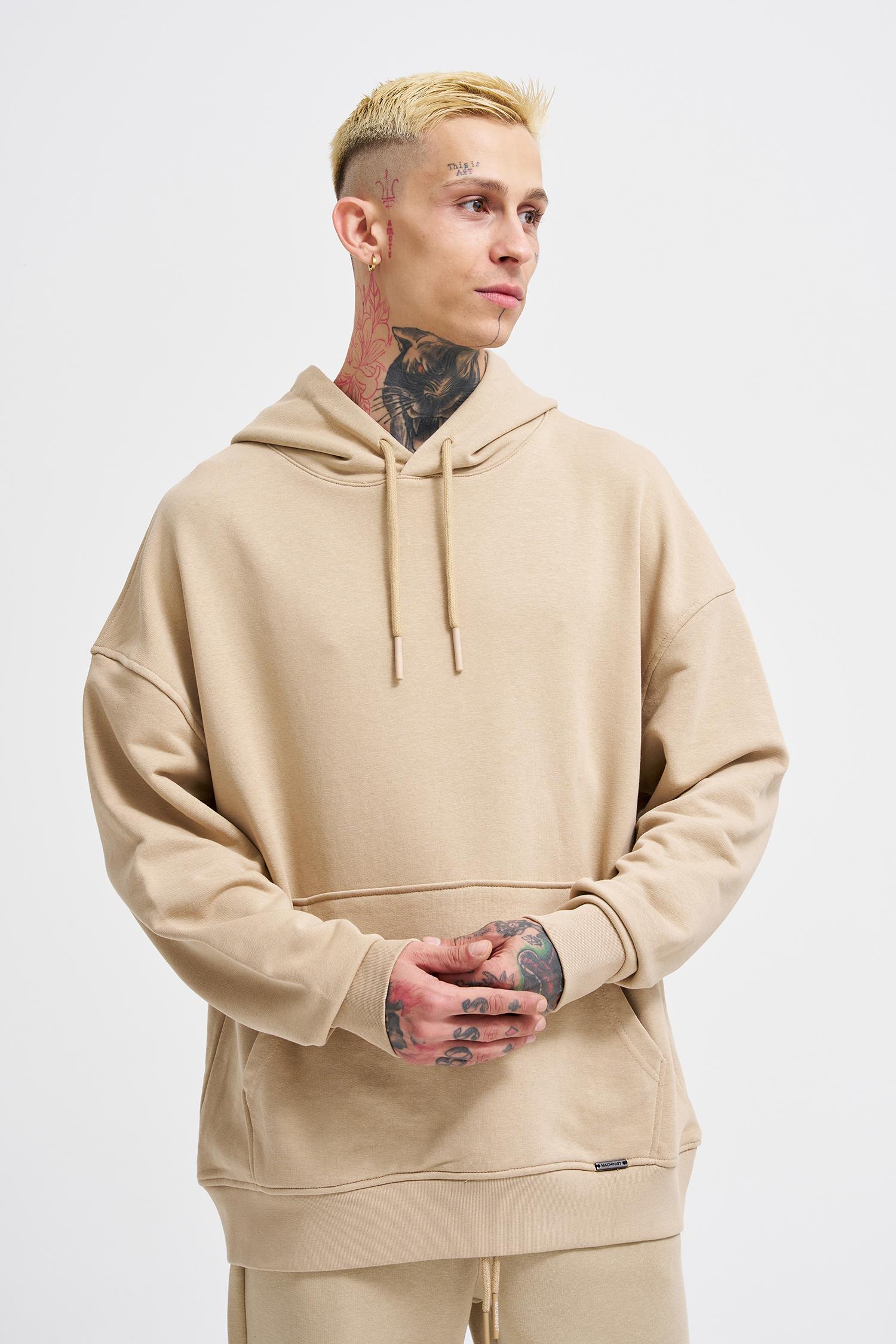 Erkek Regular Basic Kapüşonlu Sweatshirt Bej