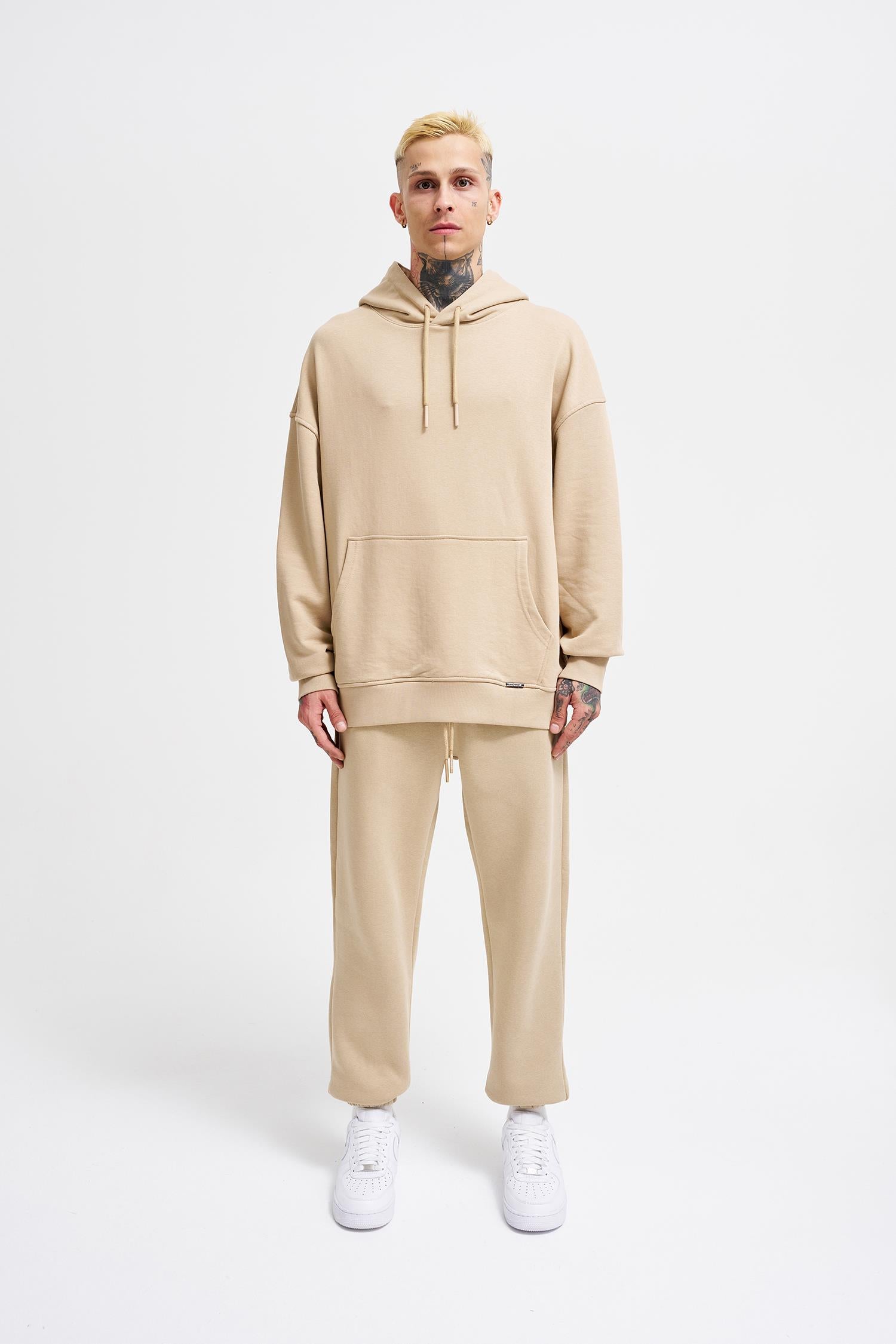 Erkek Regular Basic Kapüşonlu Sweatshirt Bej