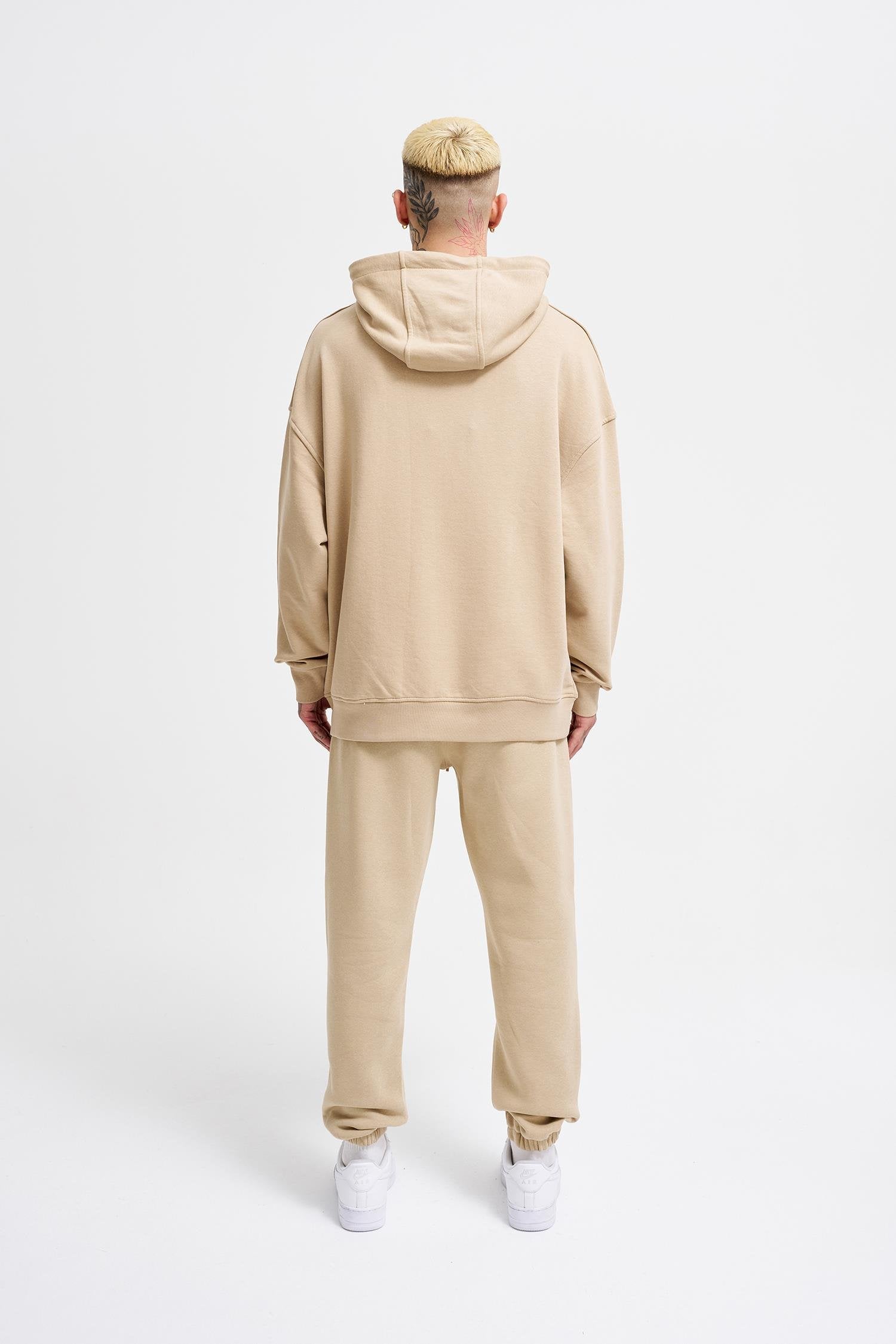 Erkek Regular Basic Kapüşonlu Sweatshirt Bej