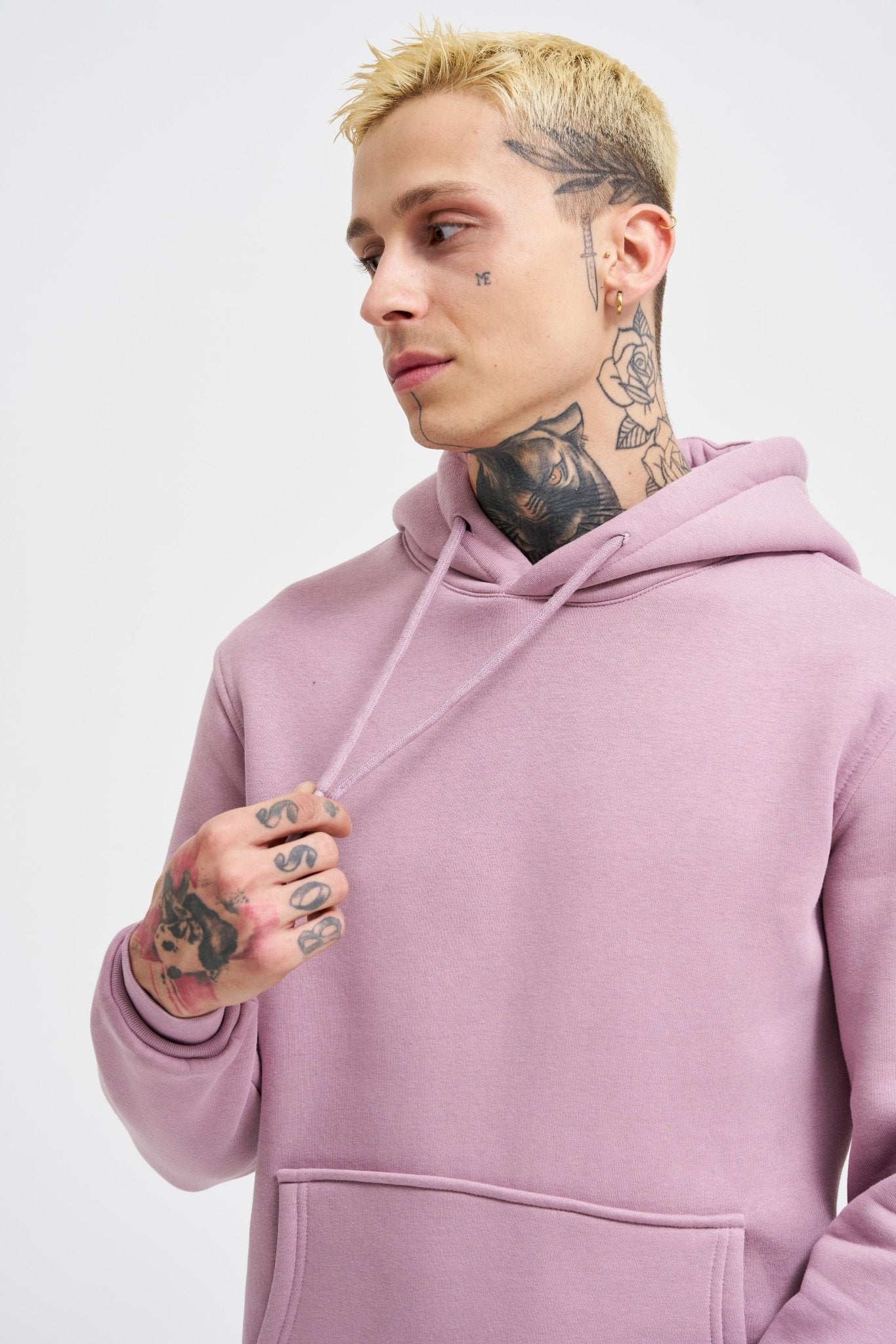 Erkek Regular Basic Kapüşonlu Sweatshirt Kirli Pembe