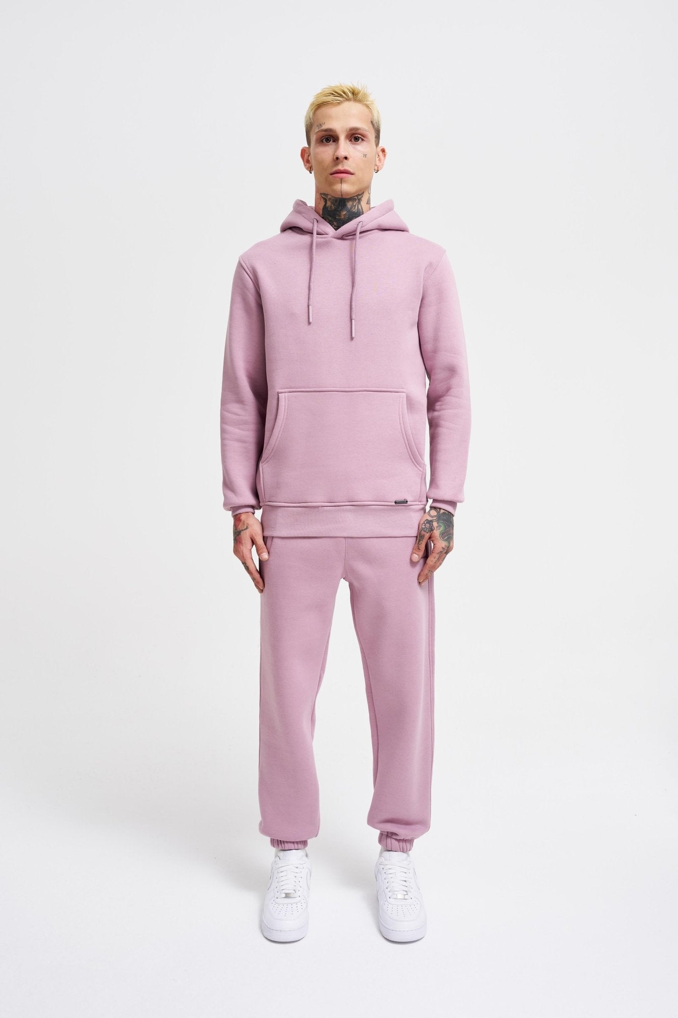 Erkek Regular Basic Kapüşonlu Sweatshirt Kirli Pembe