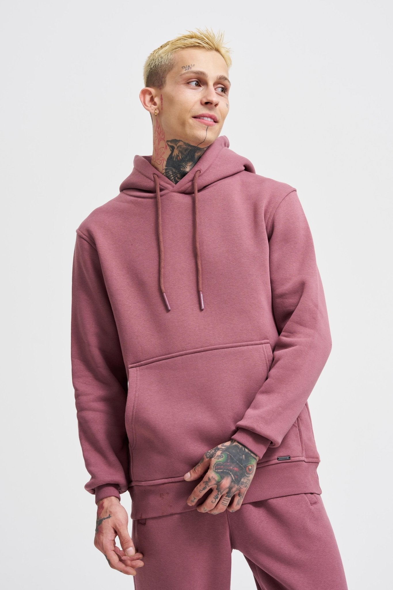 Erkek Regular Basic Kapüşonlu Sweatshirt Mürdüm