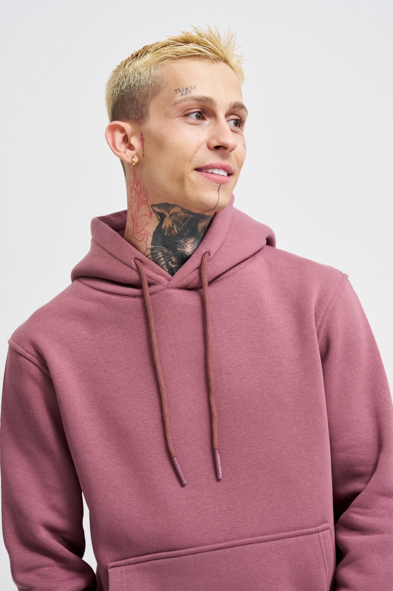 Erkek Regular Basic Kapüşonlu Sweatshirt Mürdüm