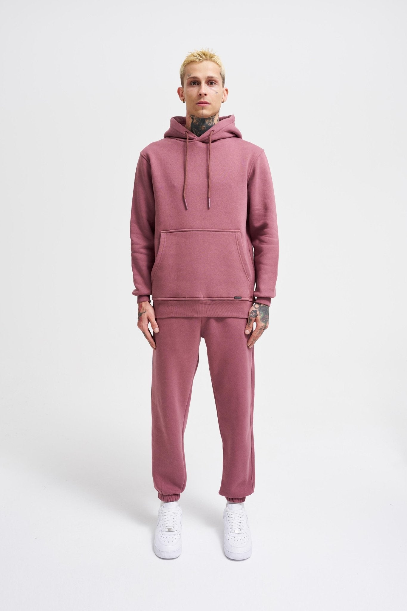 Erkek Regular Basic Kapüşonlu Sweatshirt Mürdüm