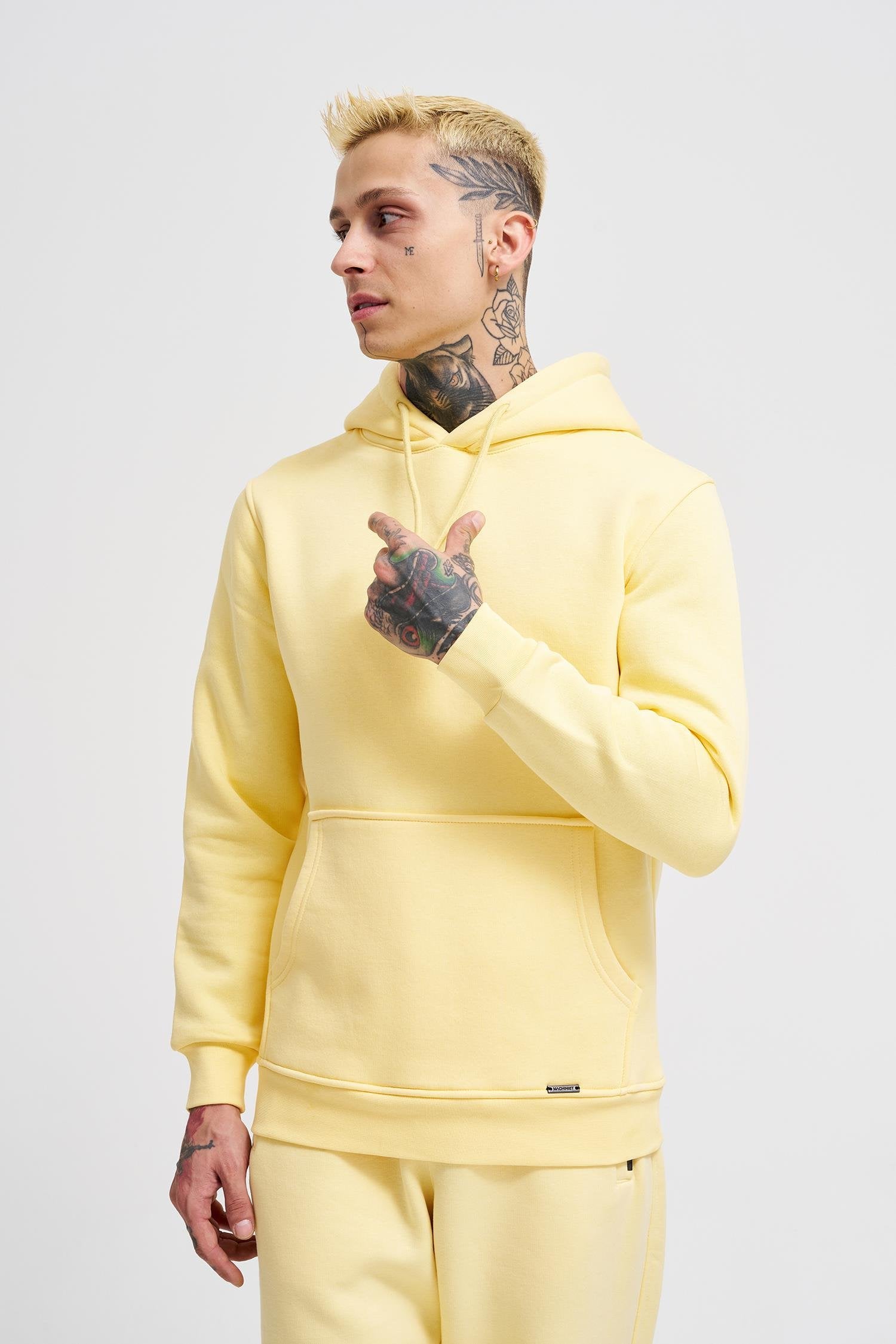 Erkek Regular Basic Kapüşonlu Sweatshirt Sarı