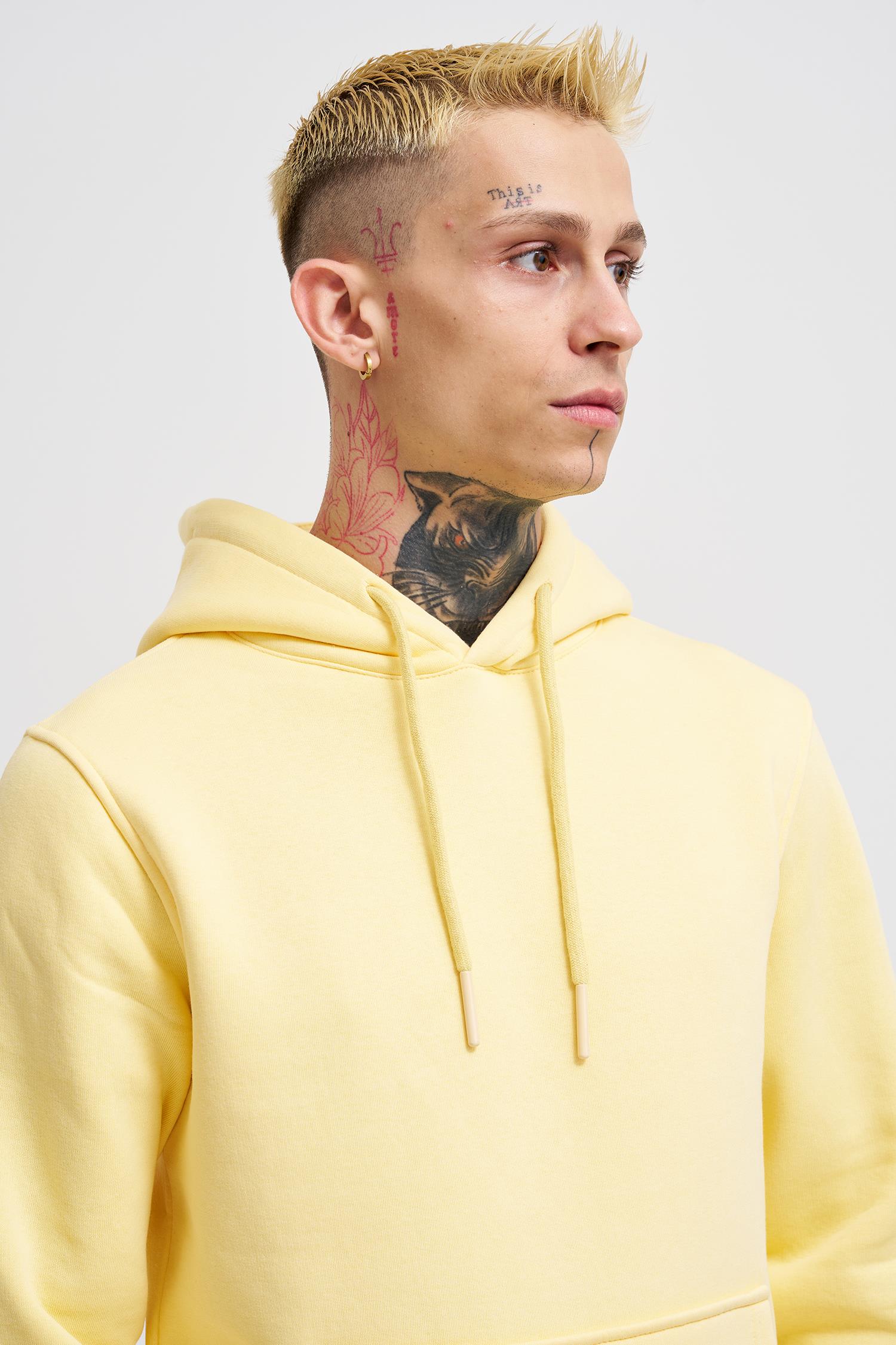 Erkek Regular Basic Kapüşonlu Sweatshirt Sarı