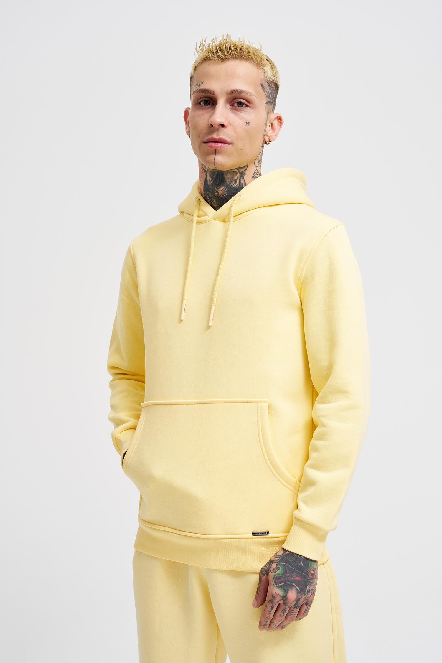 Erkek Regular Basic Kapüşonlu Sweatshirt Sarı