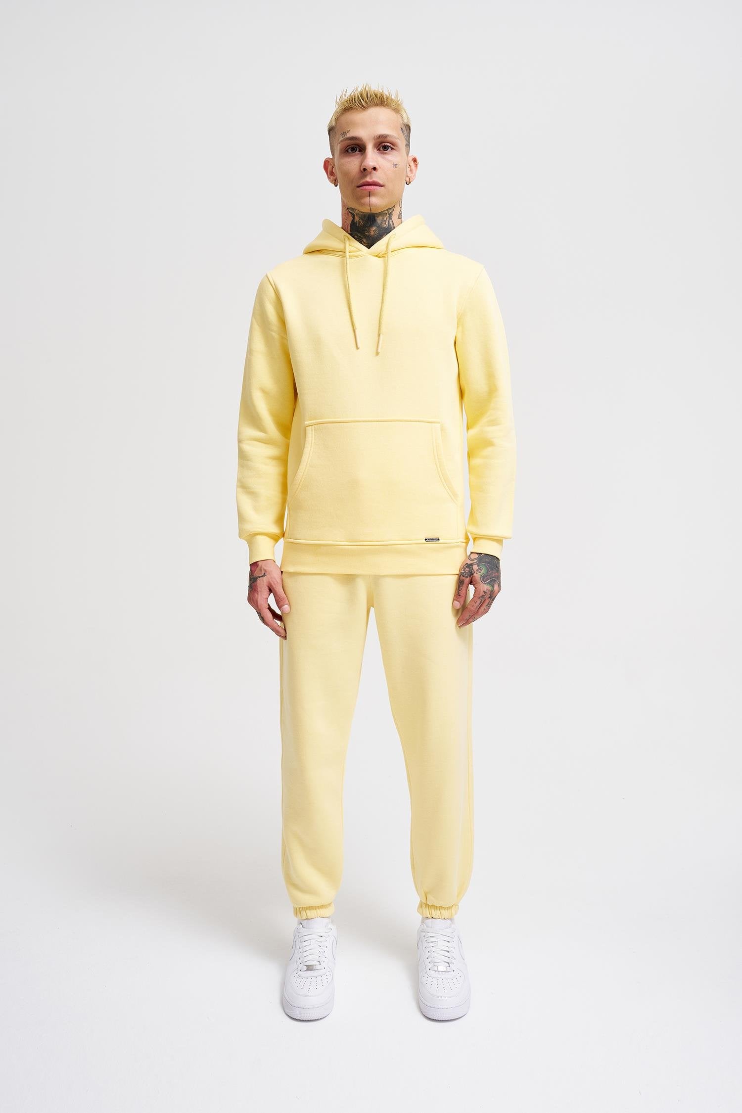 Erkek Regular Basic Kapüşonlu Sweatshirt Sarı