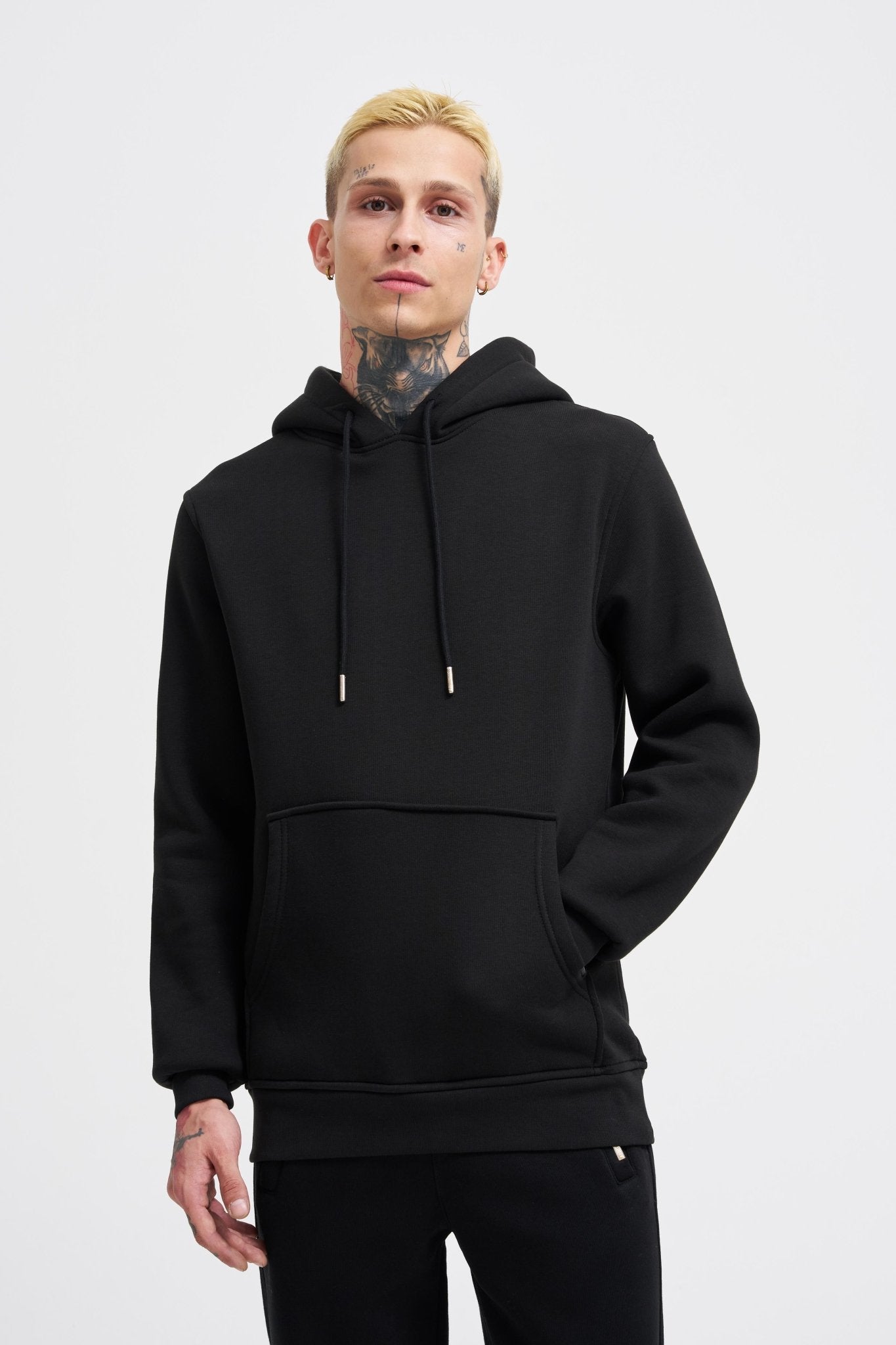 Erkek Regular Basic Kapüşonlu Sweatshirt Siyah