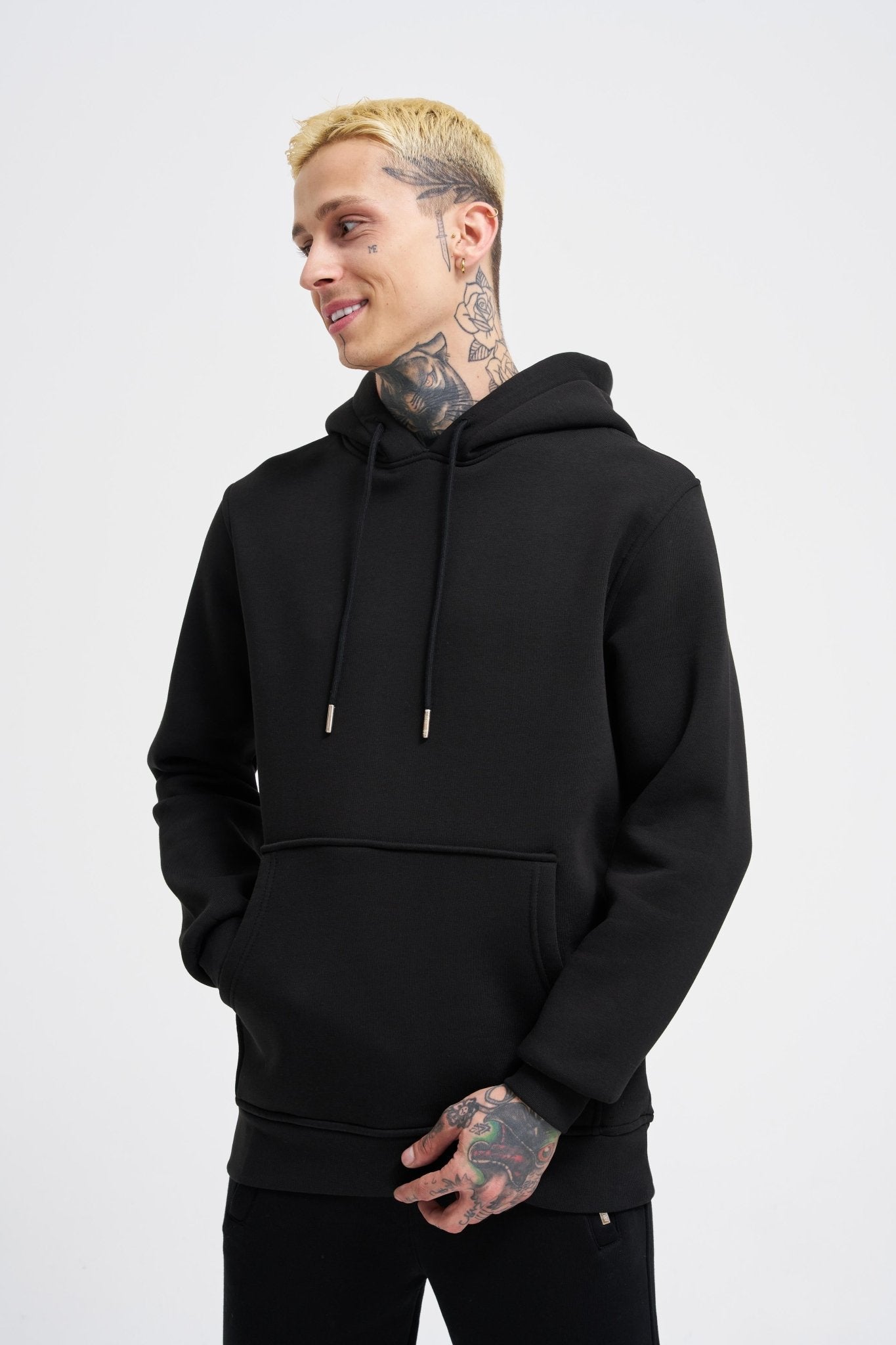 Erkek Regular Basic Kapüşonlu Sweatshirt Siyah