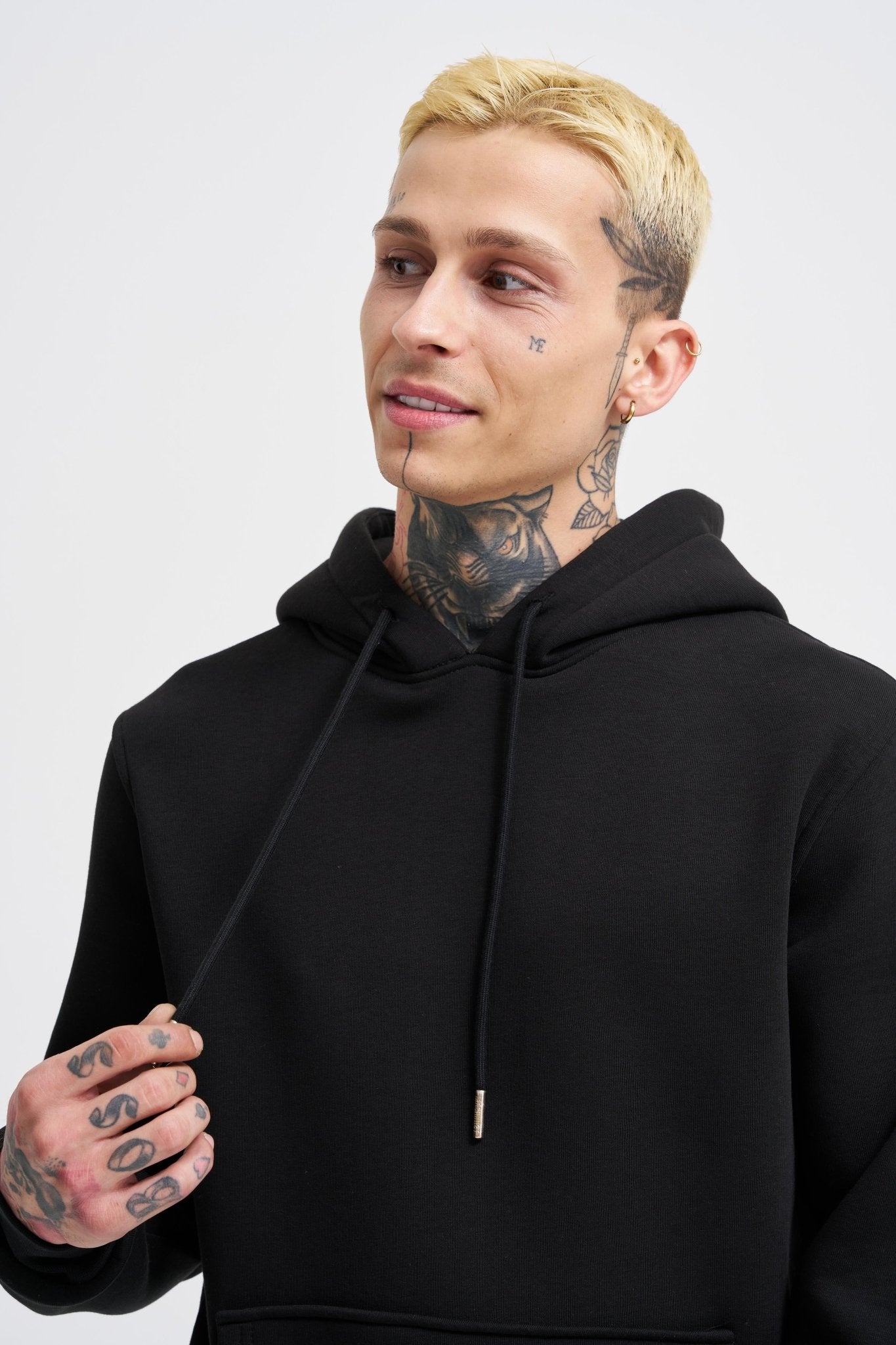 Erkek Regular Basic Kapüşonlu Sweatshirt Siyah