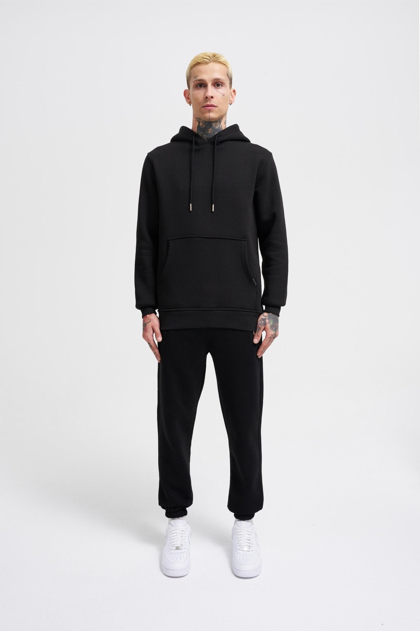Erkek Regular Basic Kapüşonlu Sweatshirt Siyah