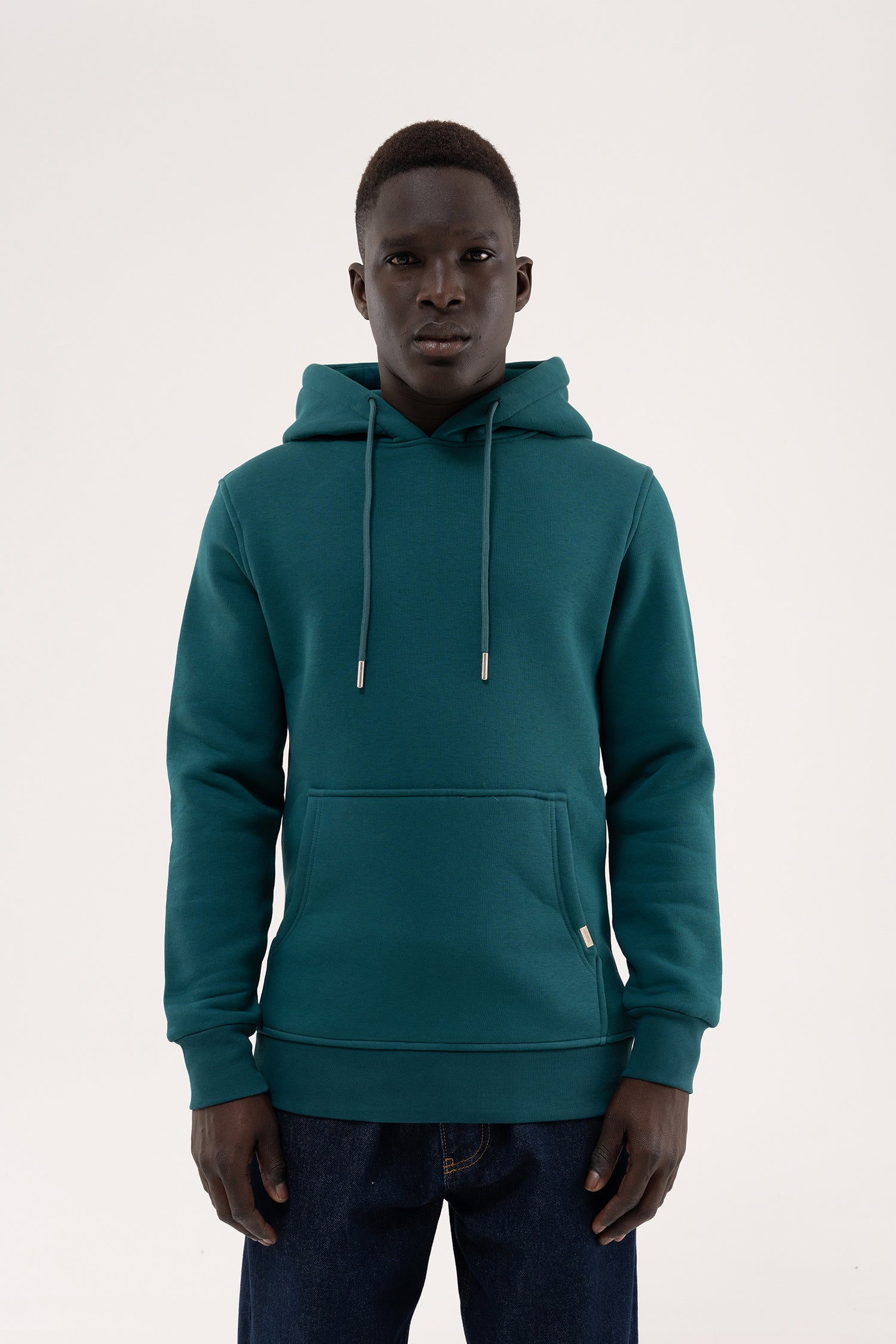 Erkek Regular Basic Kapüşonlu Sweatshirt Yağ Yeşili