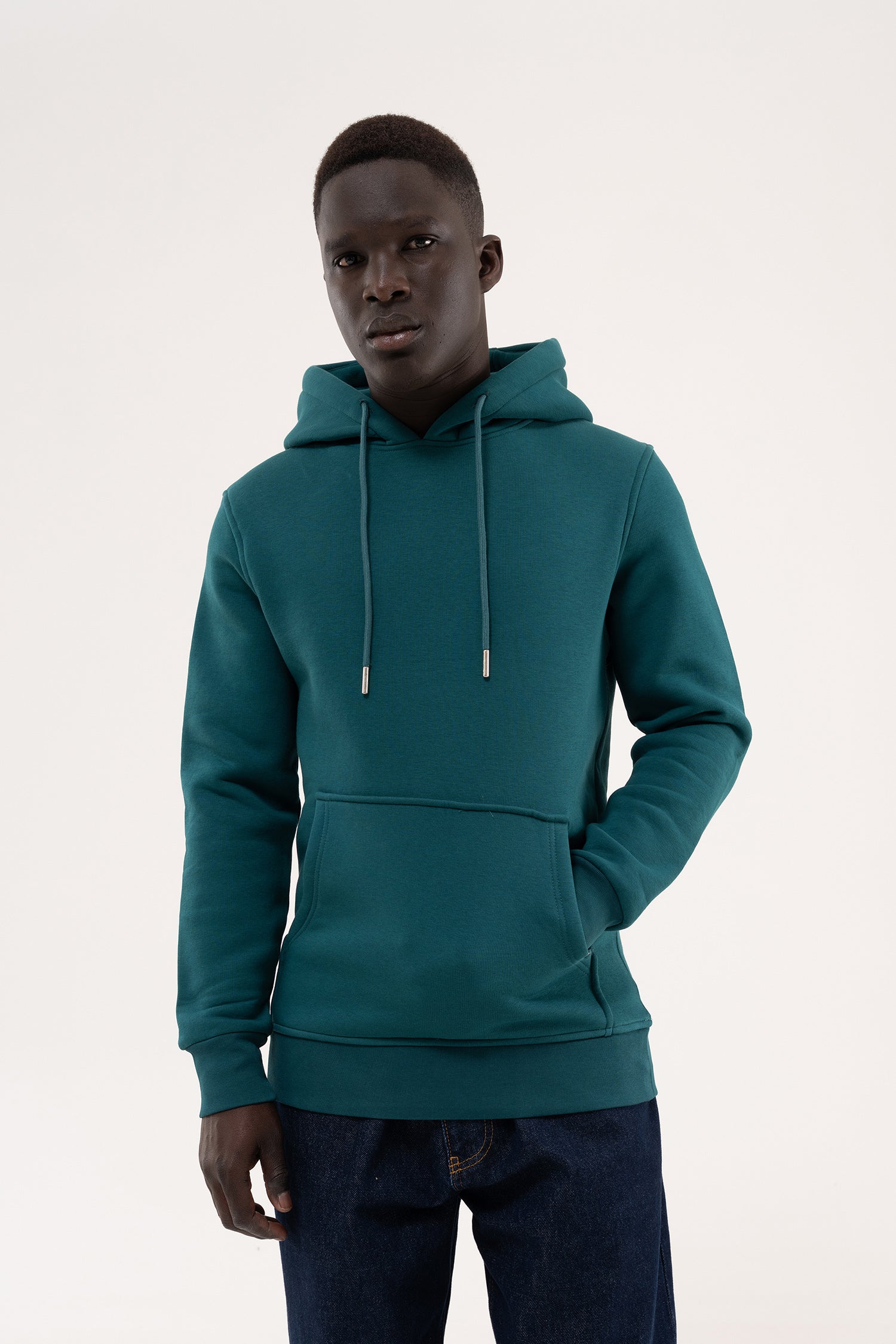 Erkek Regular Basic Kapüşonlu Sweatshirt Yağ Yeşili