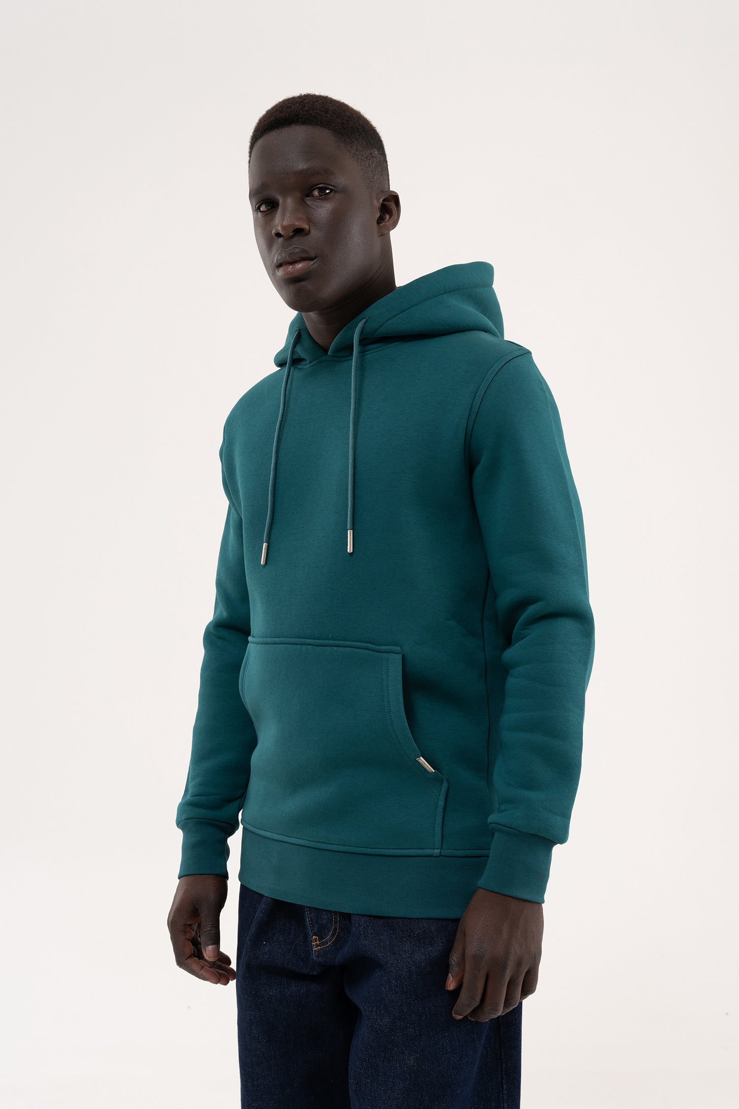 Erkek Regular Basic Kapüşonlu Sweatshirt Yağ Yeşili-3