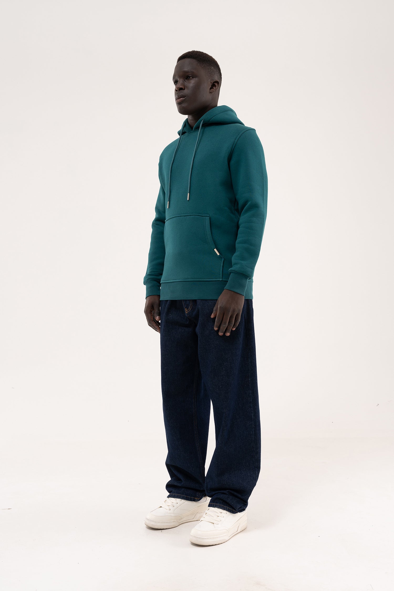Erkek Regular Basic Kapüşonlu Sweatshirt Yağ Yeşili-8