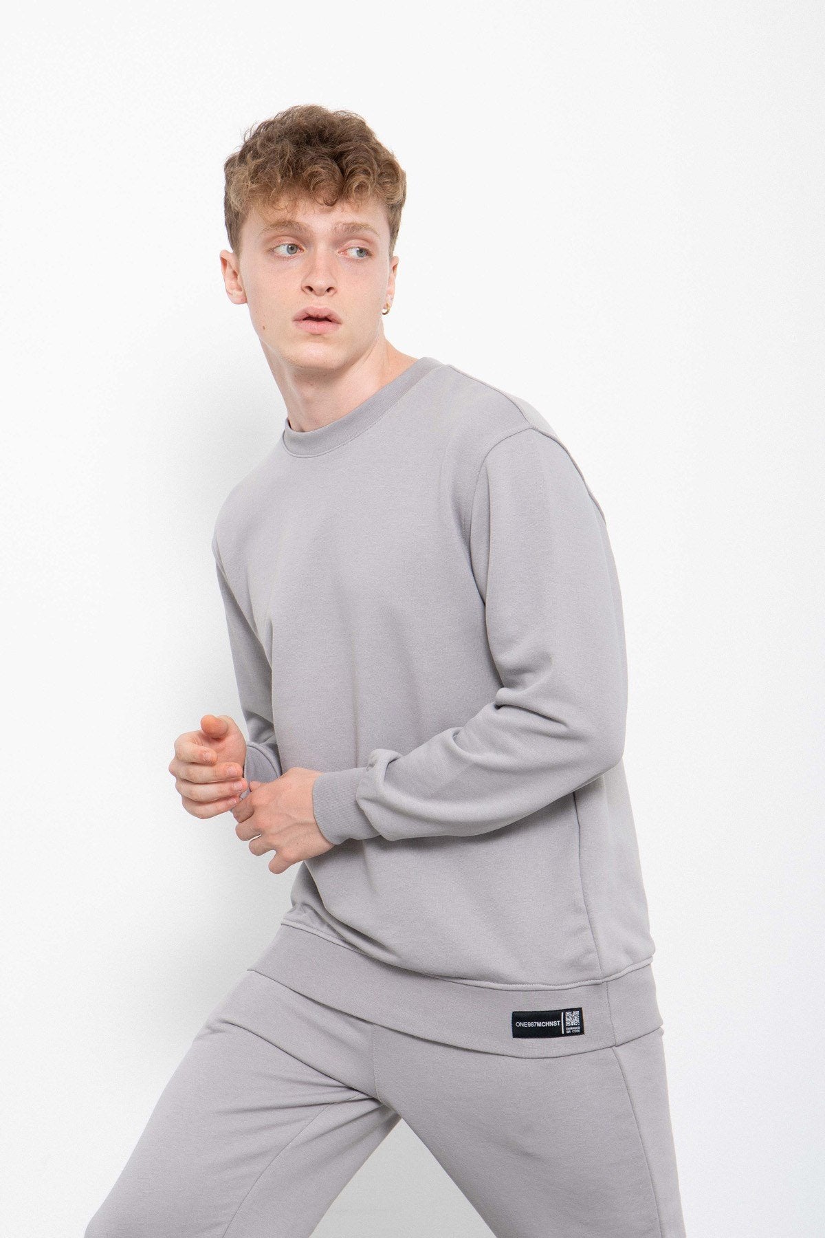 Erkek Regular Basic Şardonsuz Sweatshirt Açık Gri-5