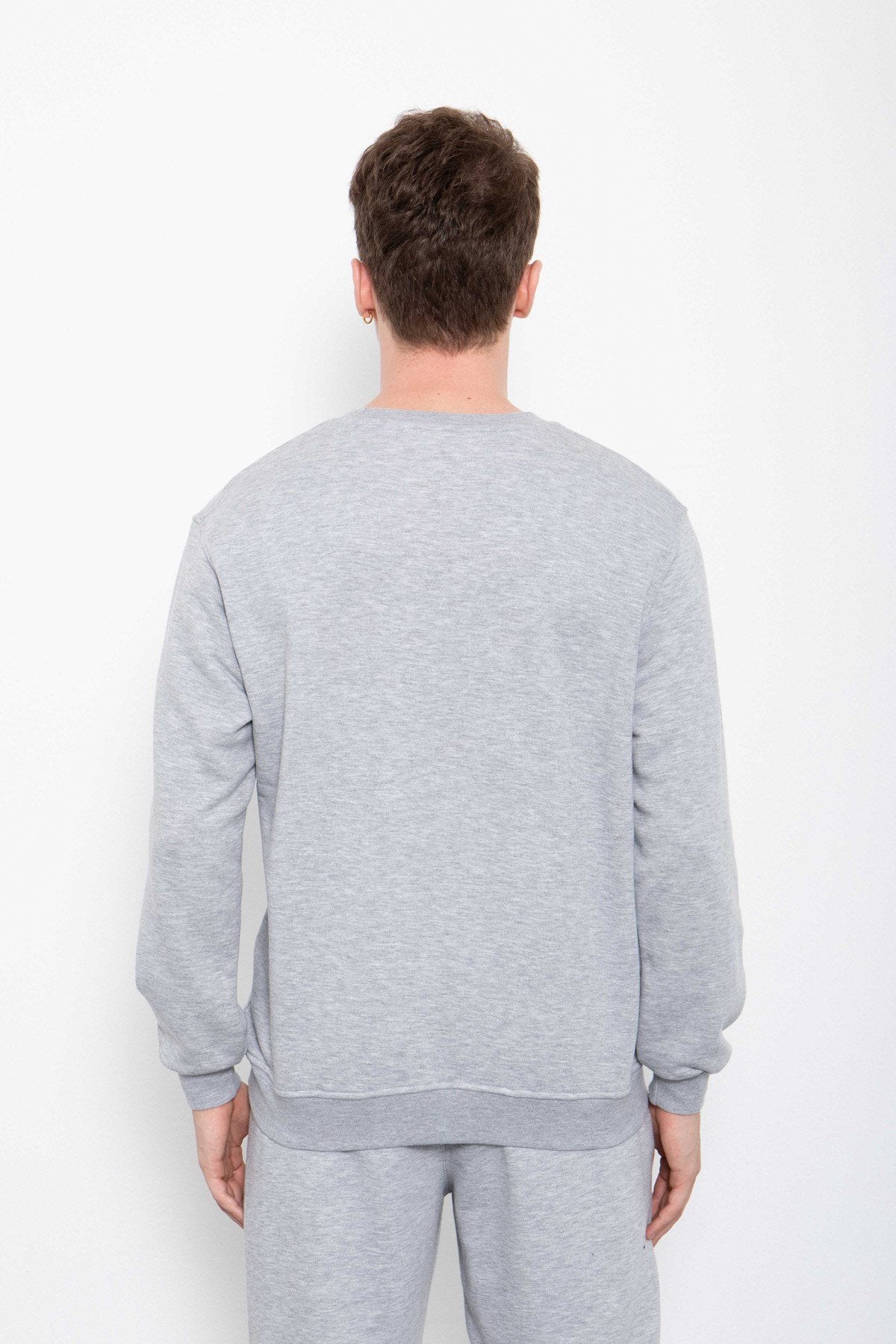 Erkek Regular Basic Şardonsuz Sweatshirt Gri Melanj-6