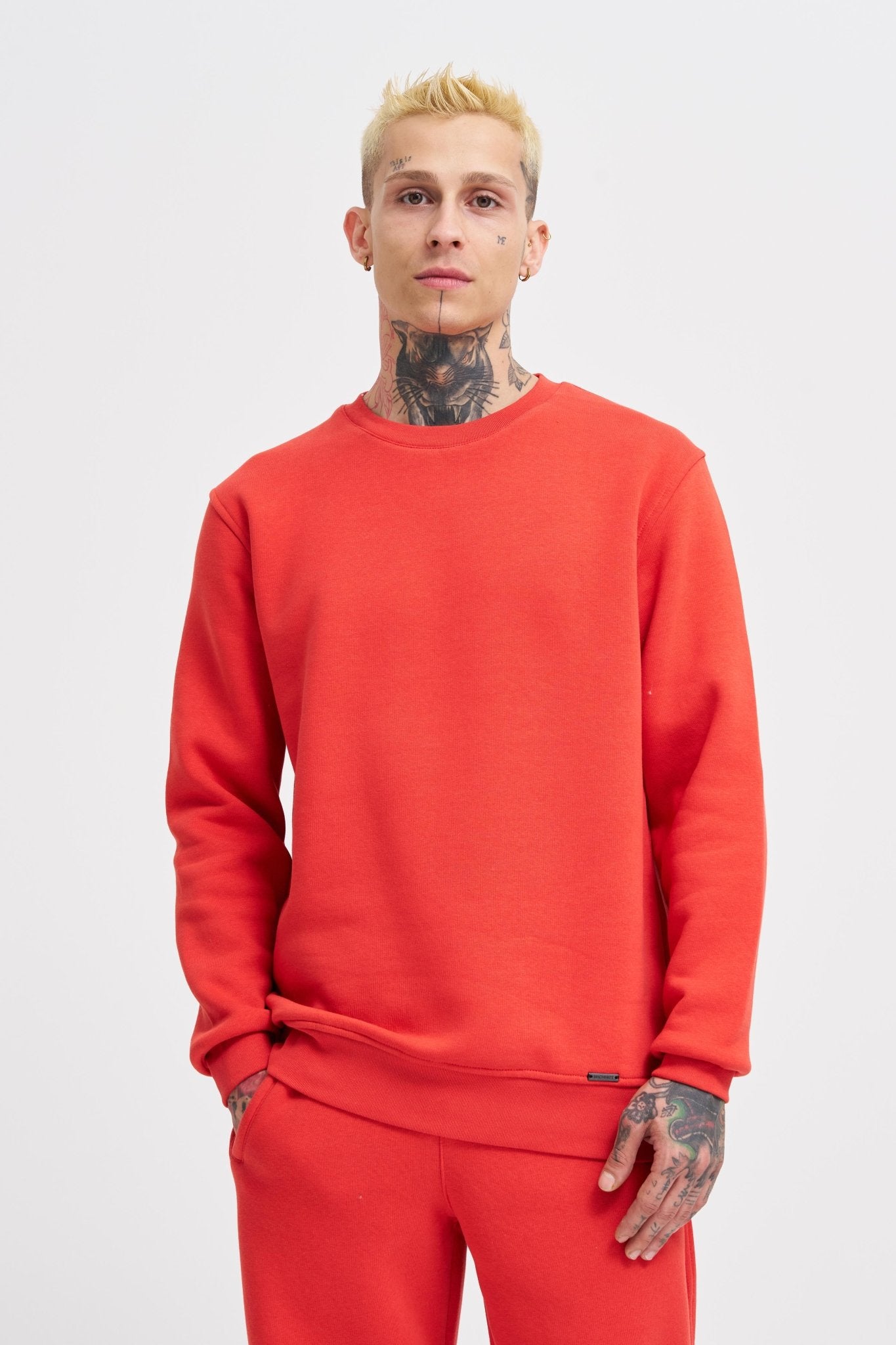 Erkek Regular Bisiklet Yaka Basic Sweatshirt Açık Kırmızı