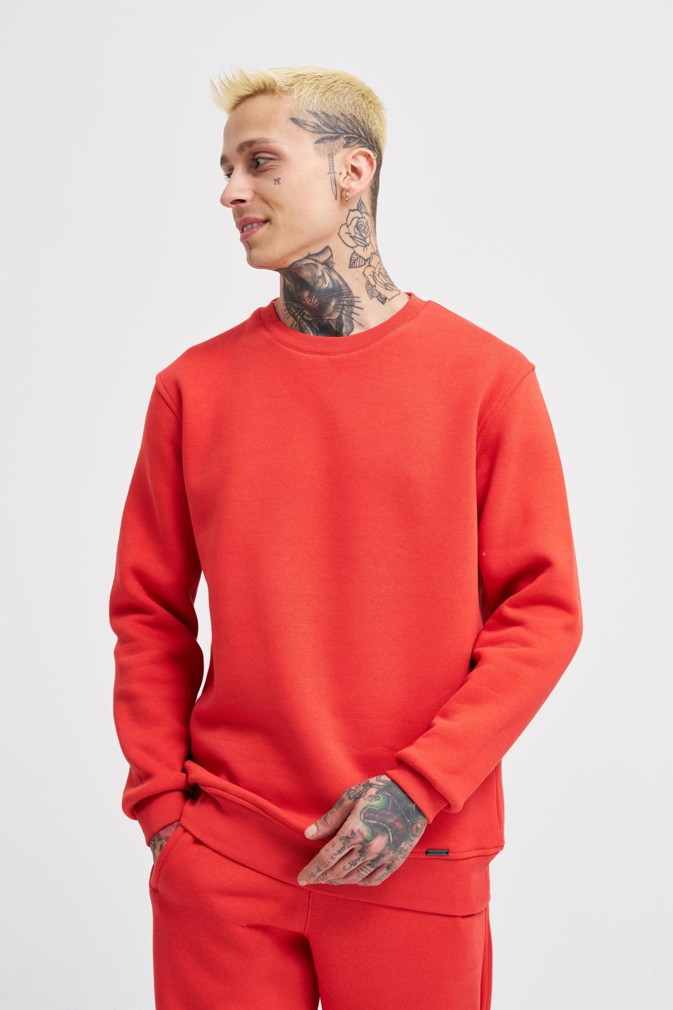 Erkek Regular Bisiklet Yaka Basic Sweatshirt Açık Kırmızı