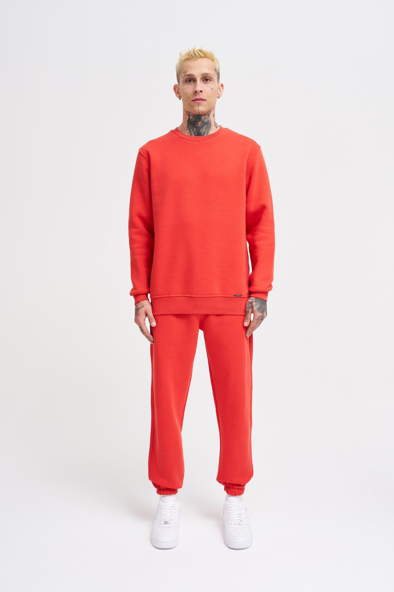 Erkek Regular Bisiklet Yaka Basic Sweatshirt Açık Kırmızı