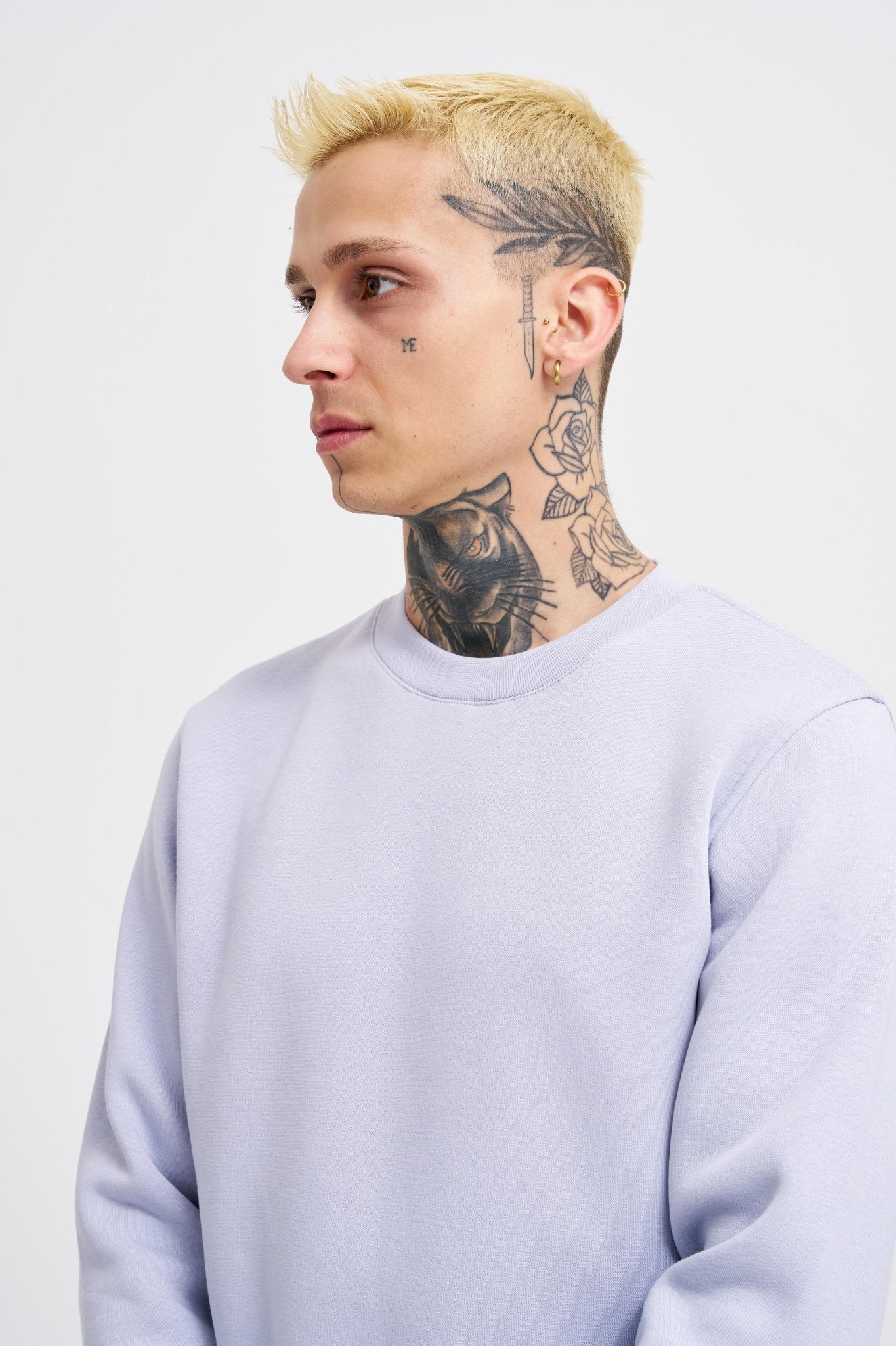 Erkek Regular Bisiklet Yaka Basic Sweatshirt Açık Lila