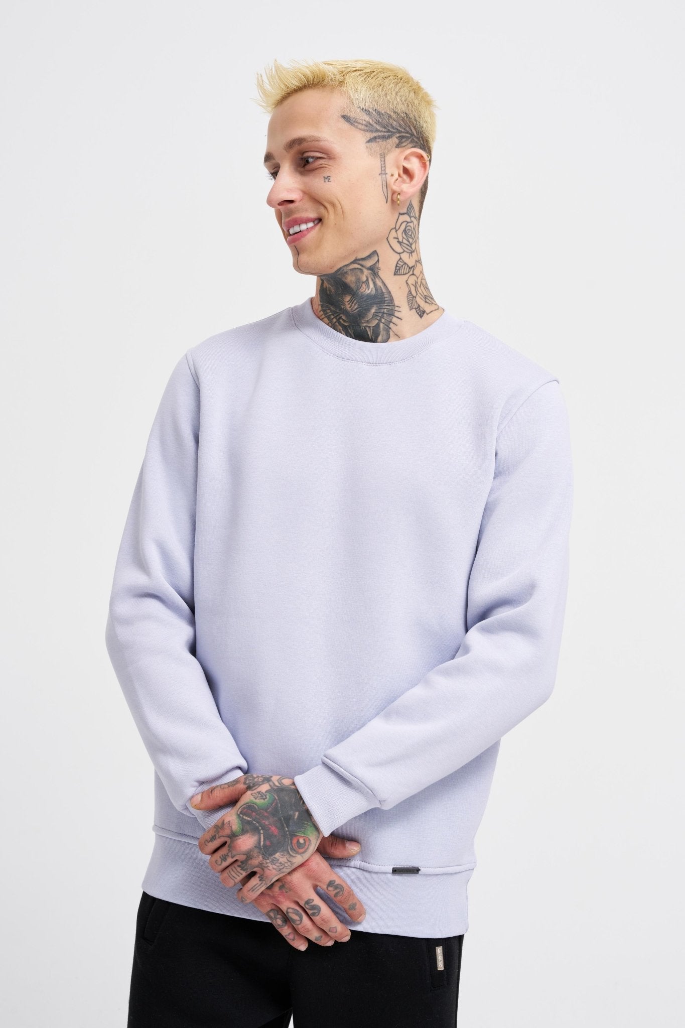 Erkek Regular Bisiklet Yaka Basic Sweatshirt Açık Lila