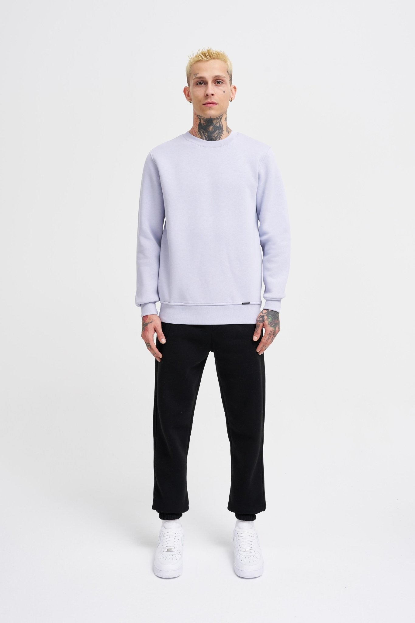 Erkek Regular Bisiklet Yaka Basic Sweatshirt Açık Lila