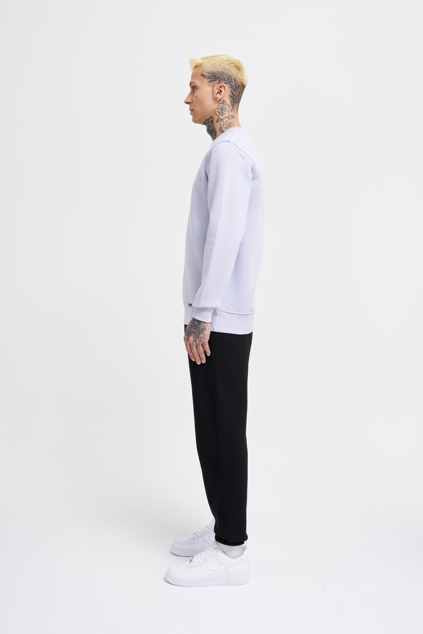 Erkek Regular Bisiklet Yaka Basic Sweatshirt Açık Lila
