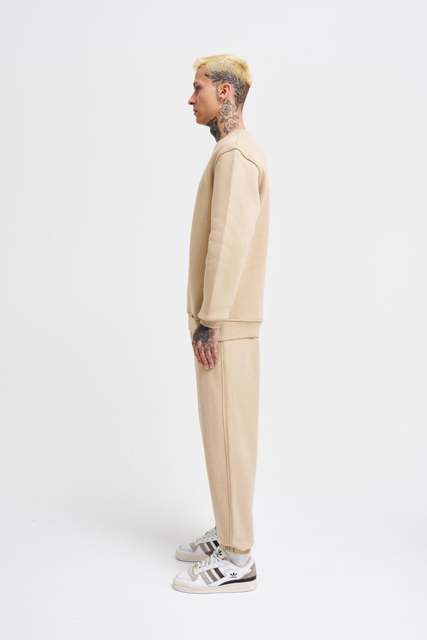 Erkek Regular Bisiklet Yaka Basic Sweatshirt Bej