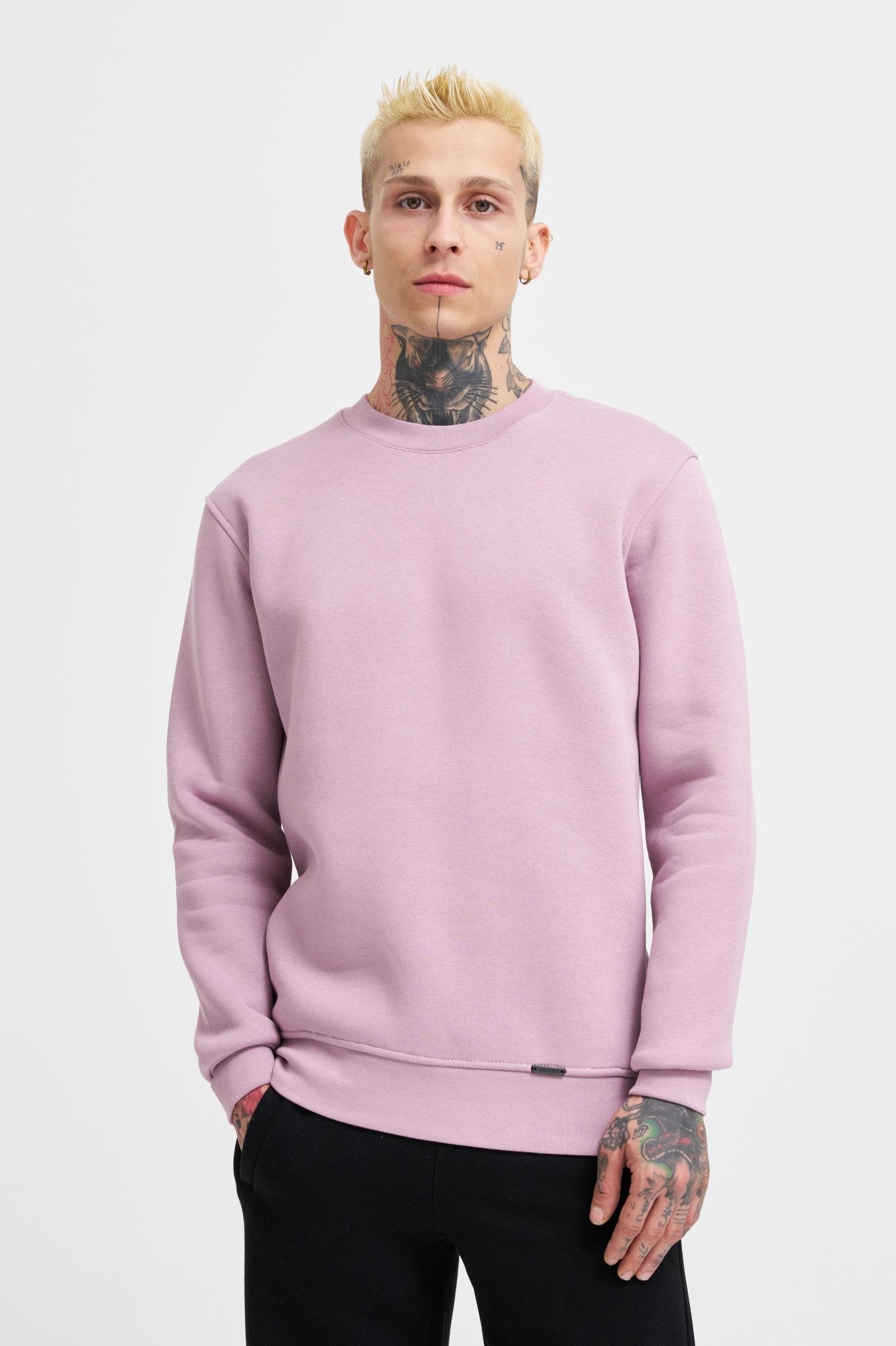Erkek Regular Bisiklet Yaka Basic Sweatshirt Kirli Pembe