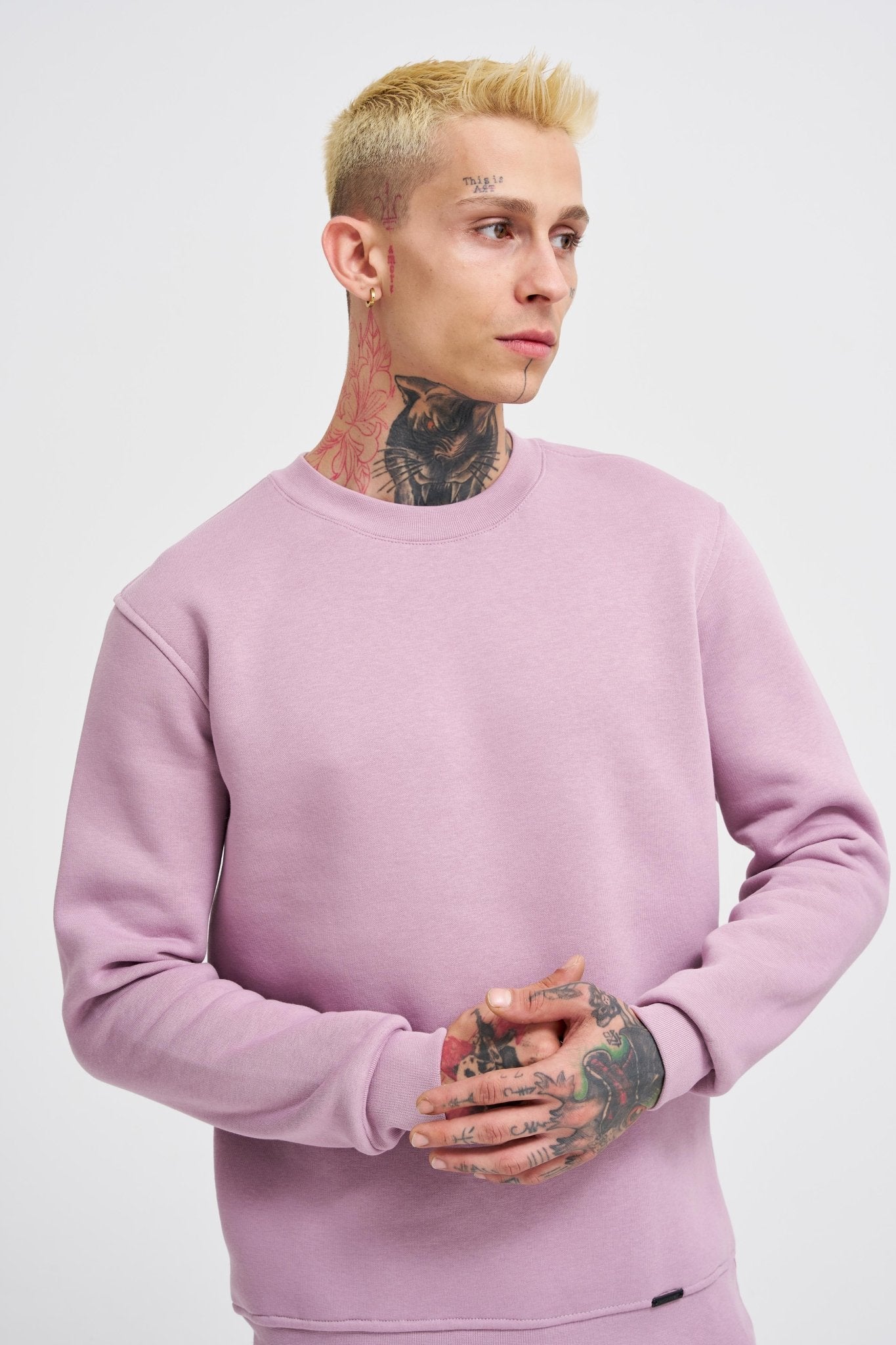 Erkek Regular Bisiklet Yaka Basic Sweatshirt Kirli Pembe