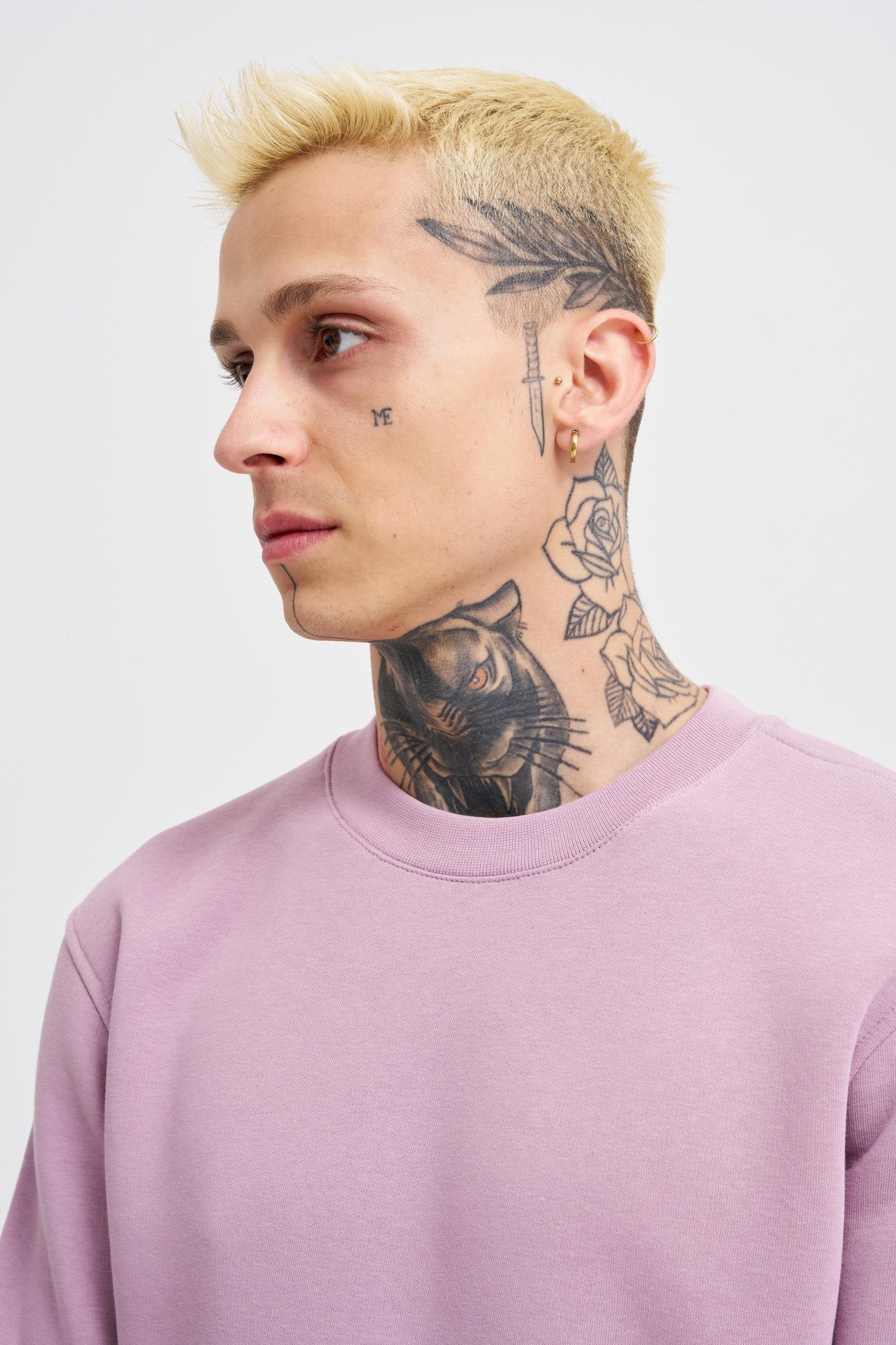 Erkek Regular Bisiklet Yaka Basic Sweatshirt Kirli Pembe