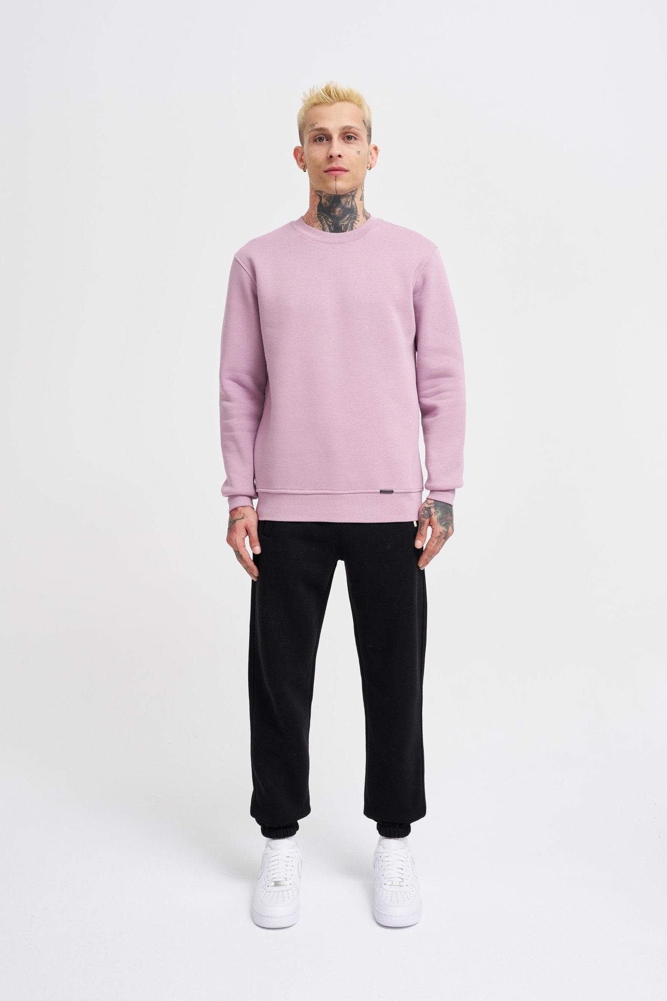 Erkek Regular Bisiklet Yaka Basic Sweatshirt Kirli Pembe