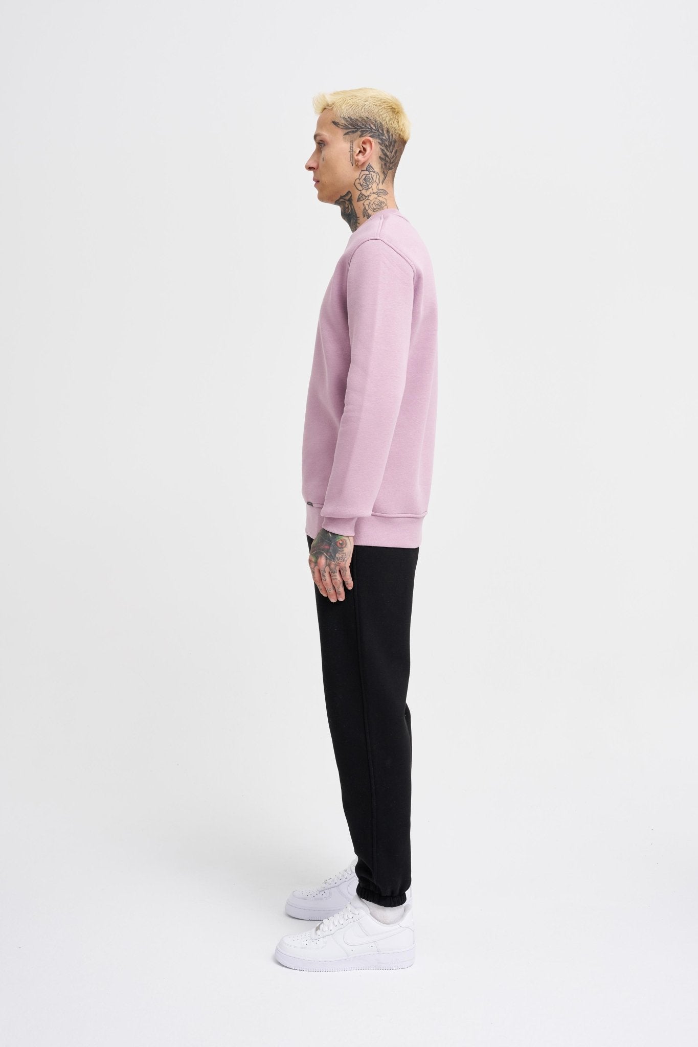 Erkek Regular Bisiklet Yaka Basic Sweatshirt Kirli Pembe