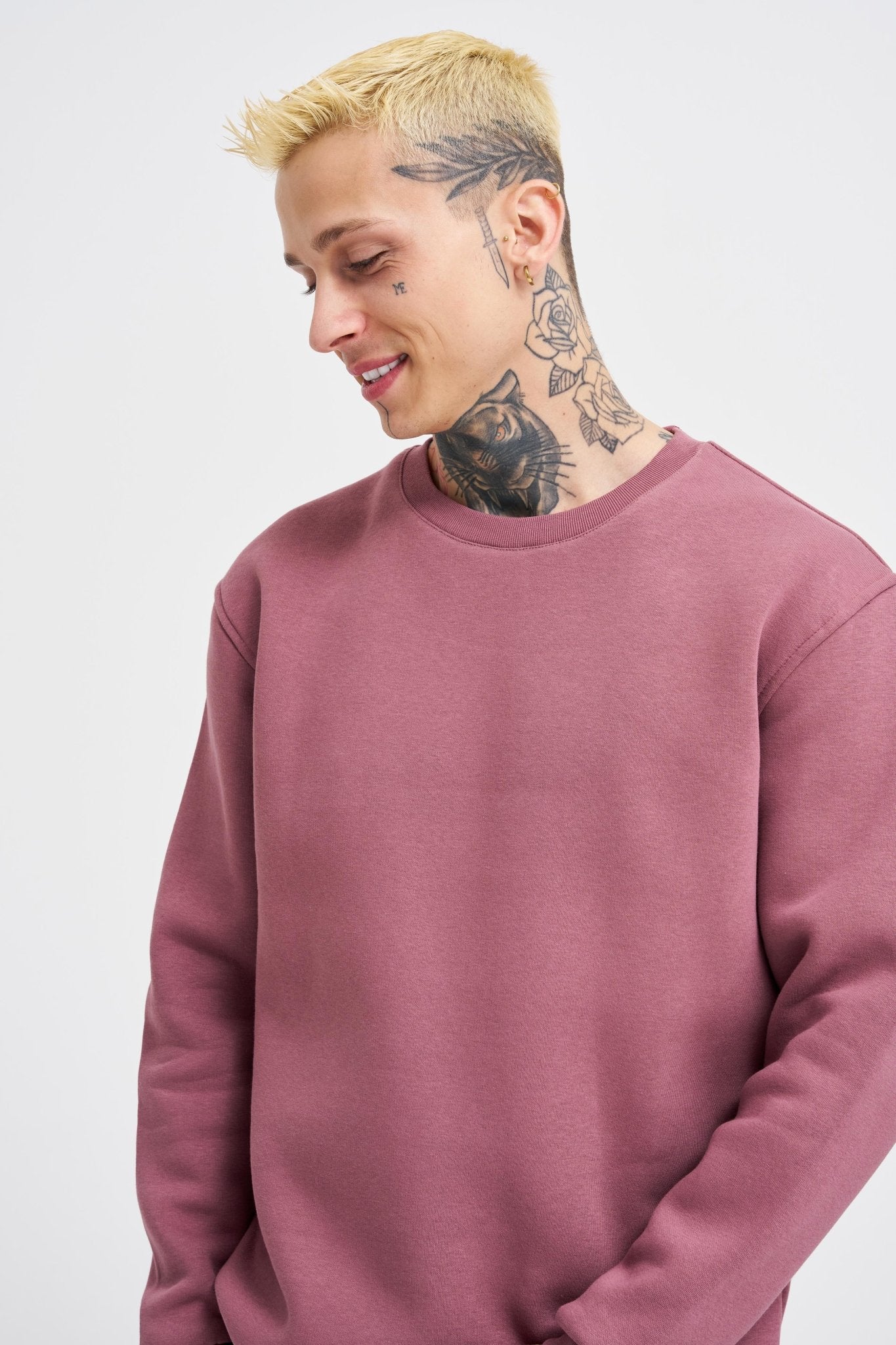 Erkek Regular Bisiklet Yaka Basic Sweatshirt Mürdüm