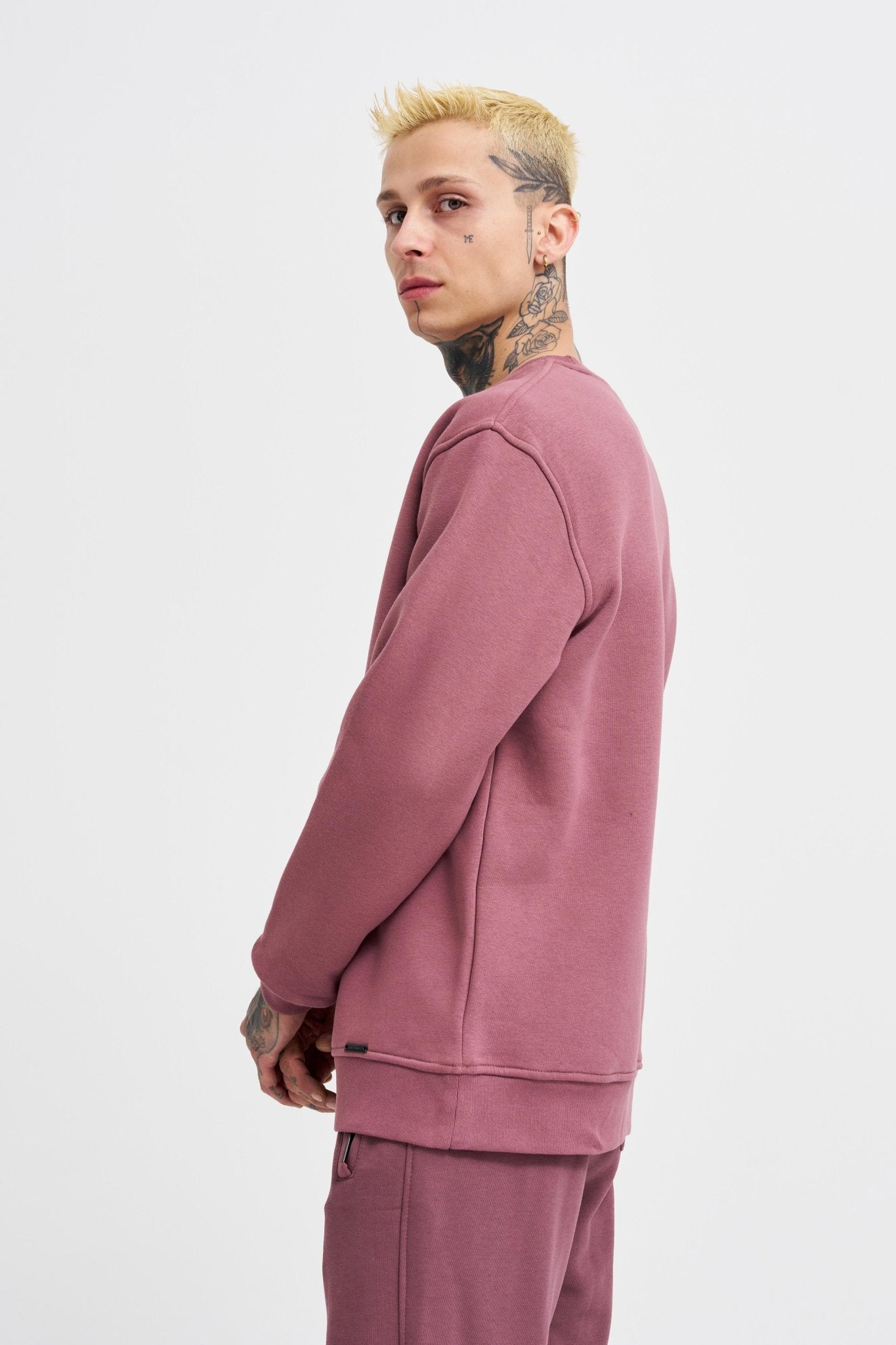 Erkek Regular Bisiklet Yaka Basic Sweatshirt Mürdüm