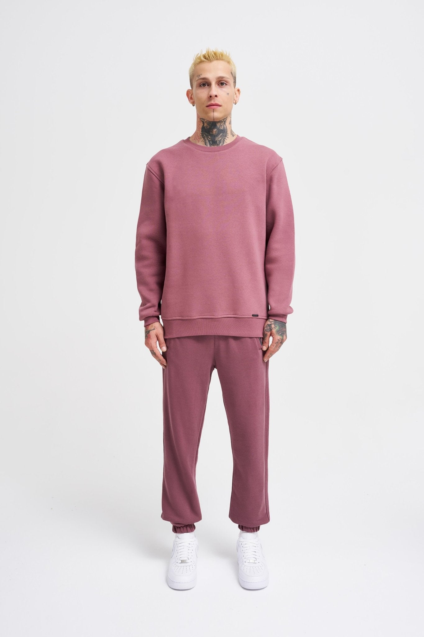 Erkek Regular Bisiklet Yaka Basic Sweatshirt Mürdüm