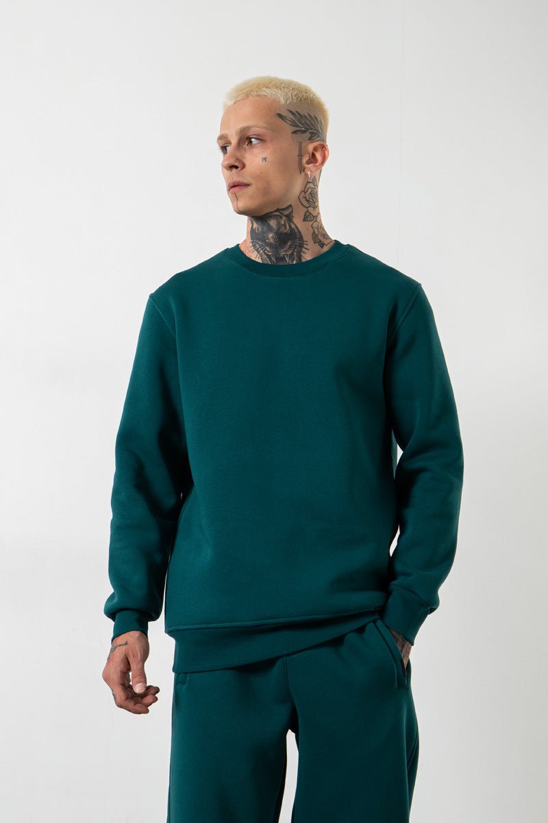 Erkek Regular Bisiklet Yaka Basic Sweatshirt Petrol Yeşili