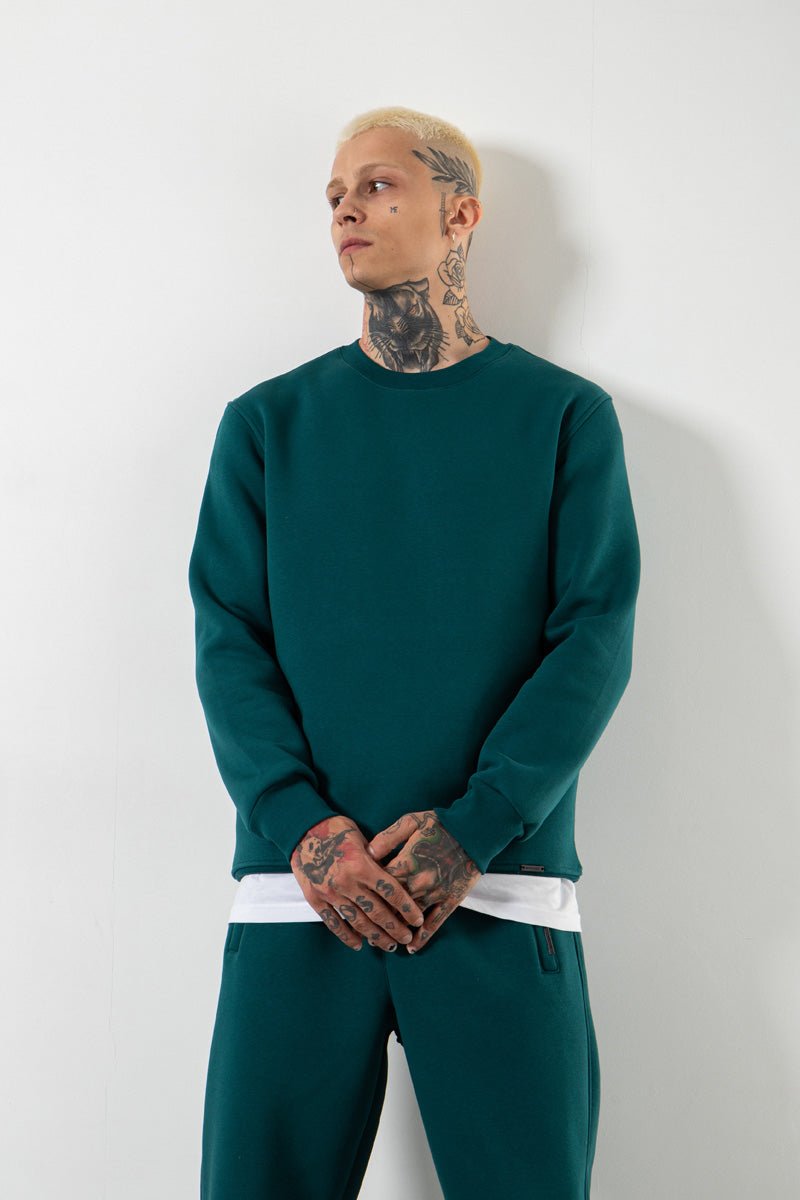 Erkek Regular Bisiklet Yaka Basic Sweatshirt Petrol Yeşili