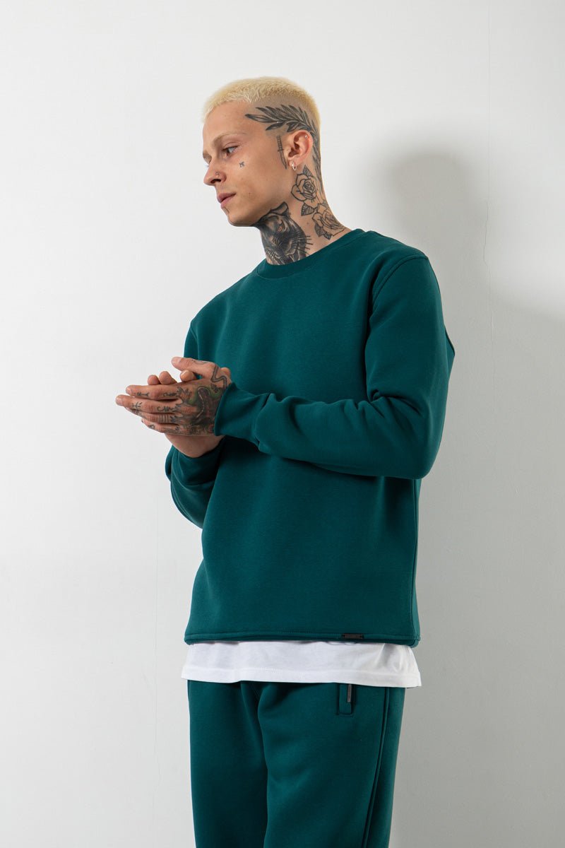 Erkek Regular Bisiklet Yaka Basic Sweatshirt Petrol Yeşili
