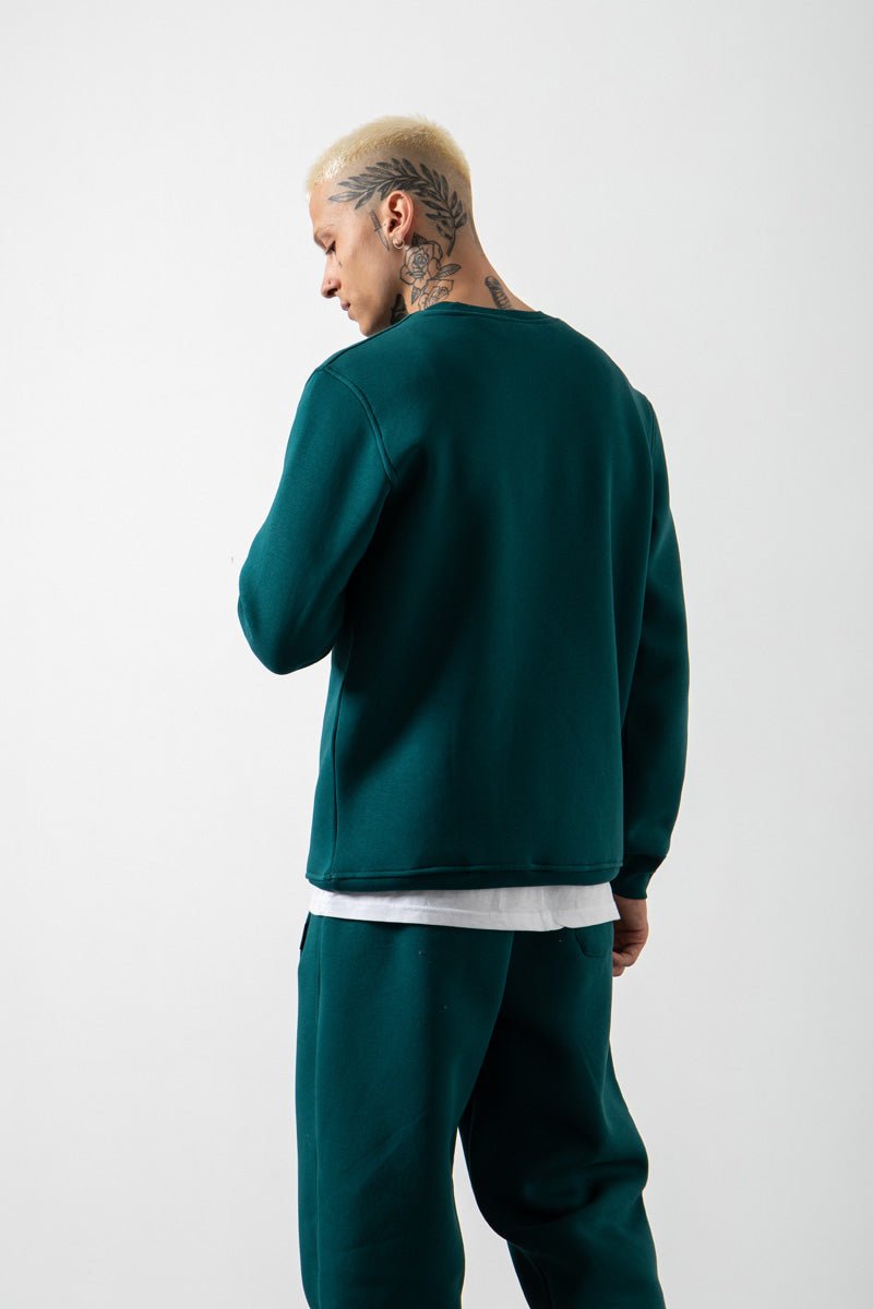 Erkek Regular Bisiklet Yaka Basic Sweatshirt Petrol Yeşili