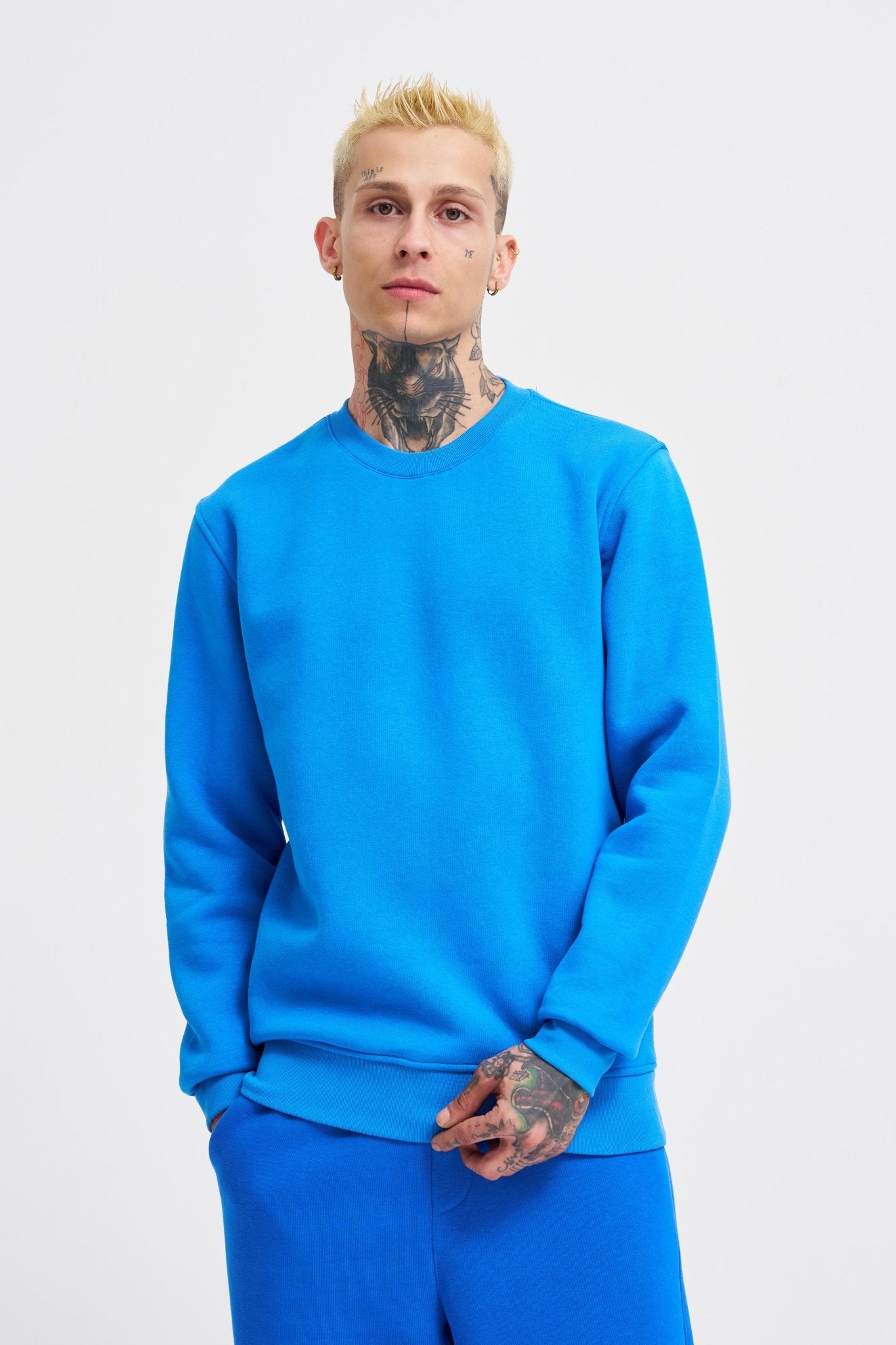 Erkek Regular Bisiklet Yaka Basic Sweatshirt Saks Mavi
