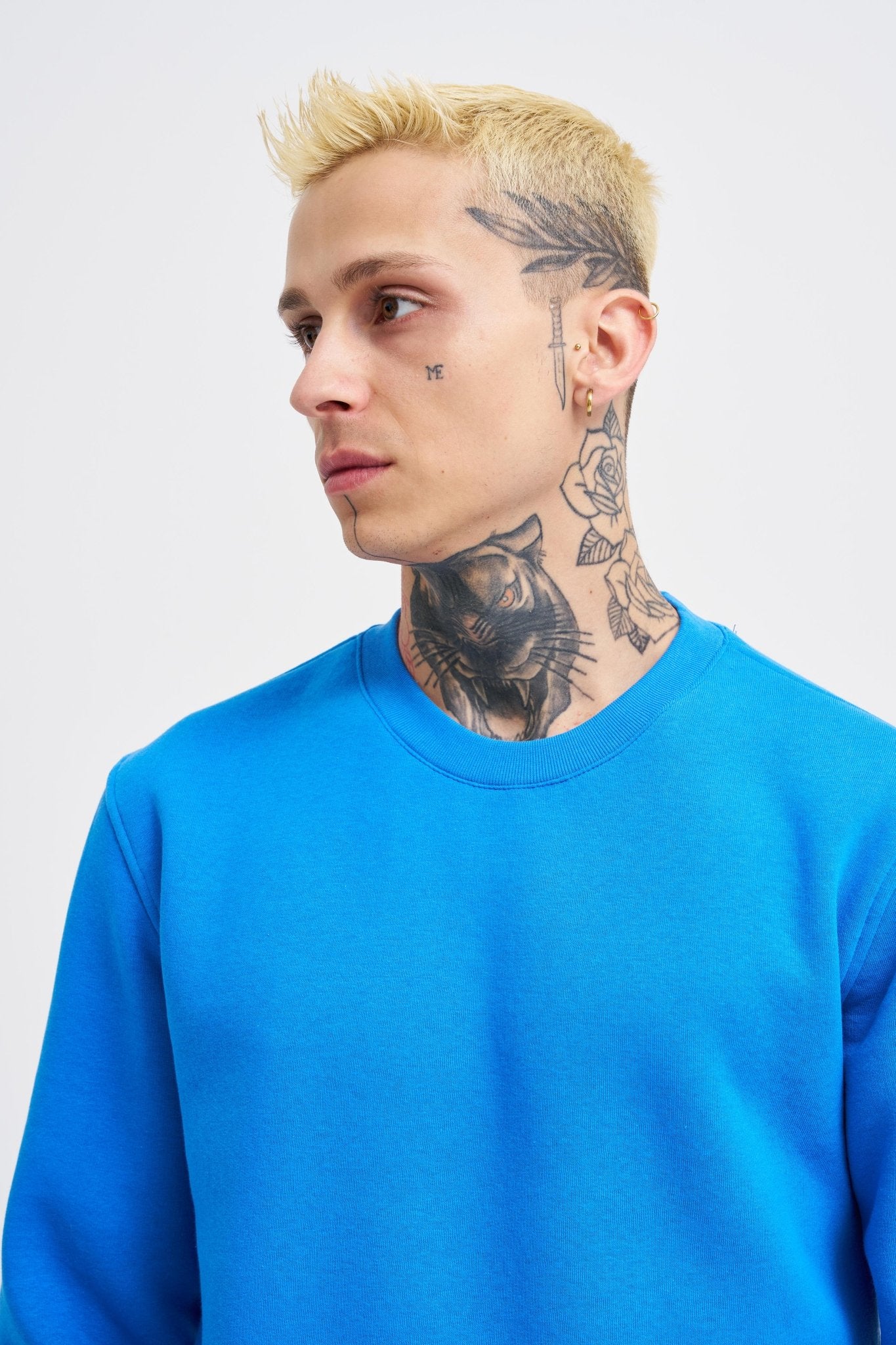 Erkek Regular Bisiklet Yaka Basic Sweatshirt Saks Mavi